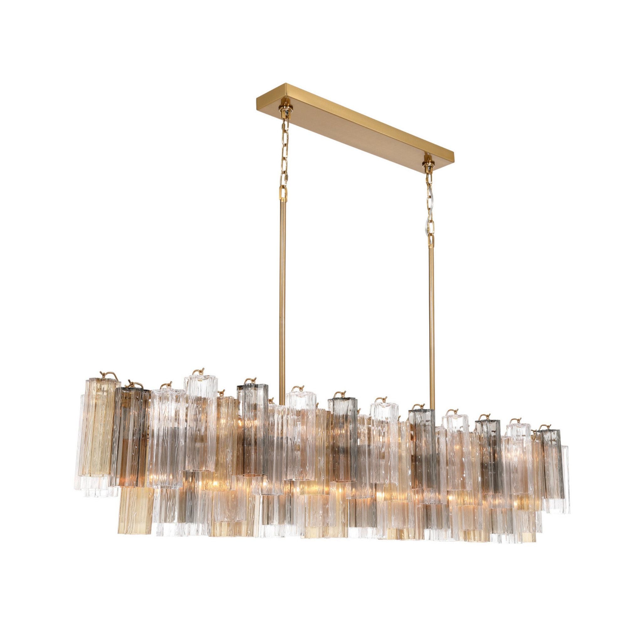 Addis 65'' Aged Brass Linear Chandelier Multi Autumn Glass 16-Light 65"W x 13.5"H x 14"D