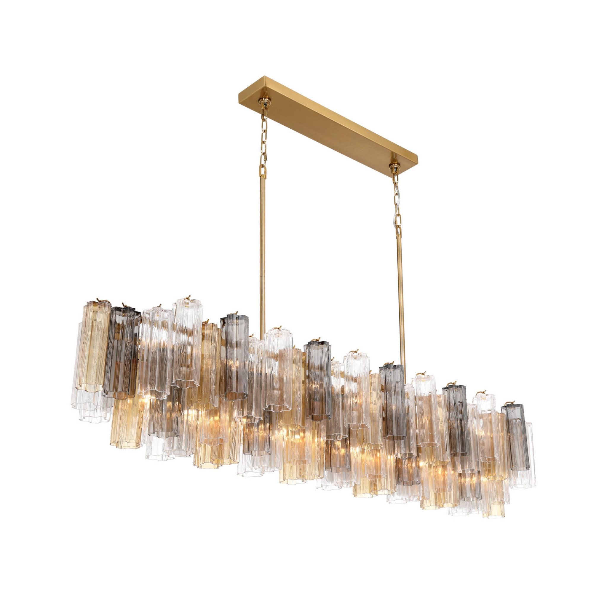Addis 65'' Aged Brass Linear Chandelier Multi Autumn Glass 16-Light 65"W x 13.5"H x 14"D