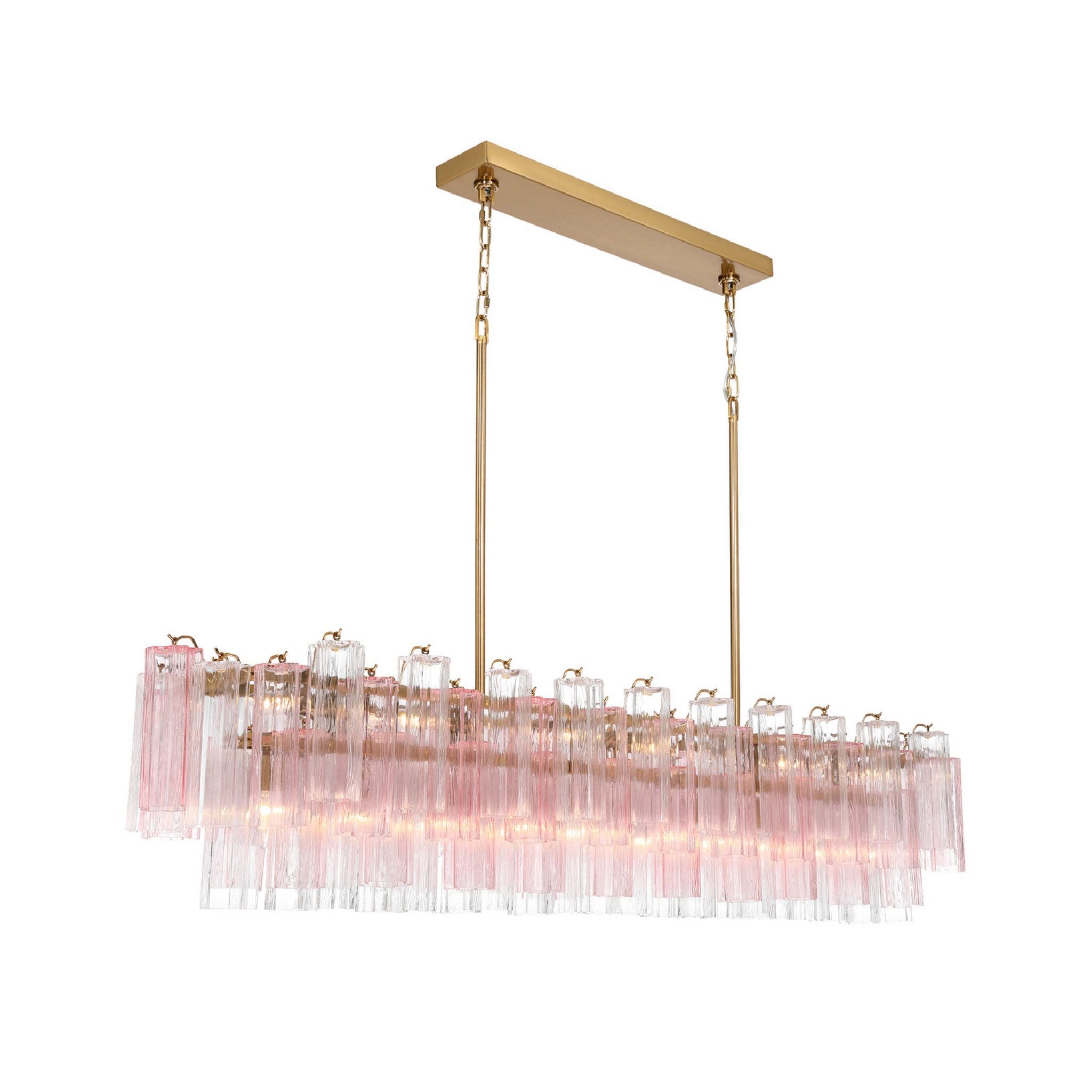 Addis 65'' Aged Brass Linear Chandelier Multi Spring Glass 16-Light 65"W x 13.5"H x 14"D