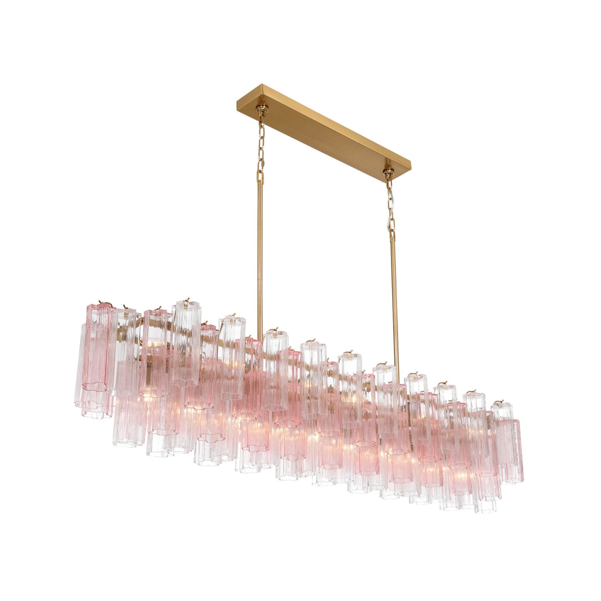 Addis 65'' Aged Brass Linear Chandelier Multi Spring Glass 16-Light 65"W x 13.5"H x 14"D