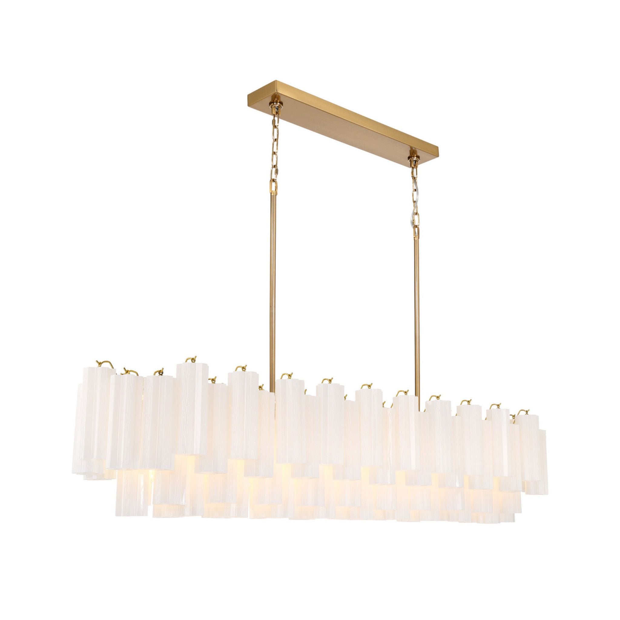 Addis 65'' Aged Brass Linear Chandelier White 16-Light 65"W x 13.5"H x 14"D