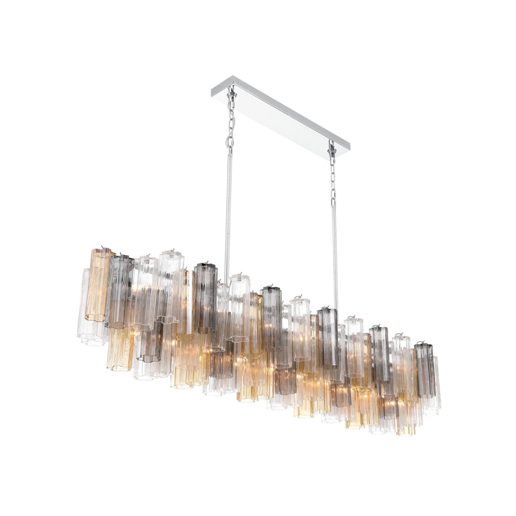 Addis 65'' Polished Chrome Linear Chandelier Multi Autumn Glass 16-Light 65"W x 13.5"H x 14"D