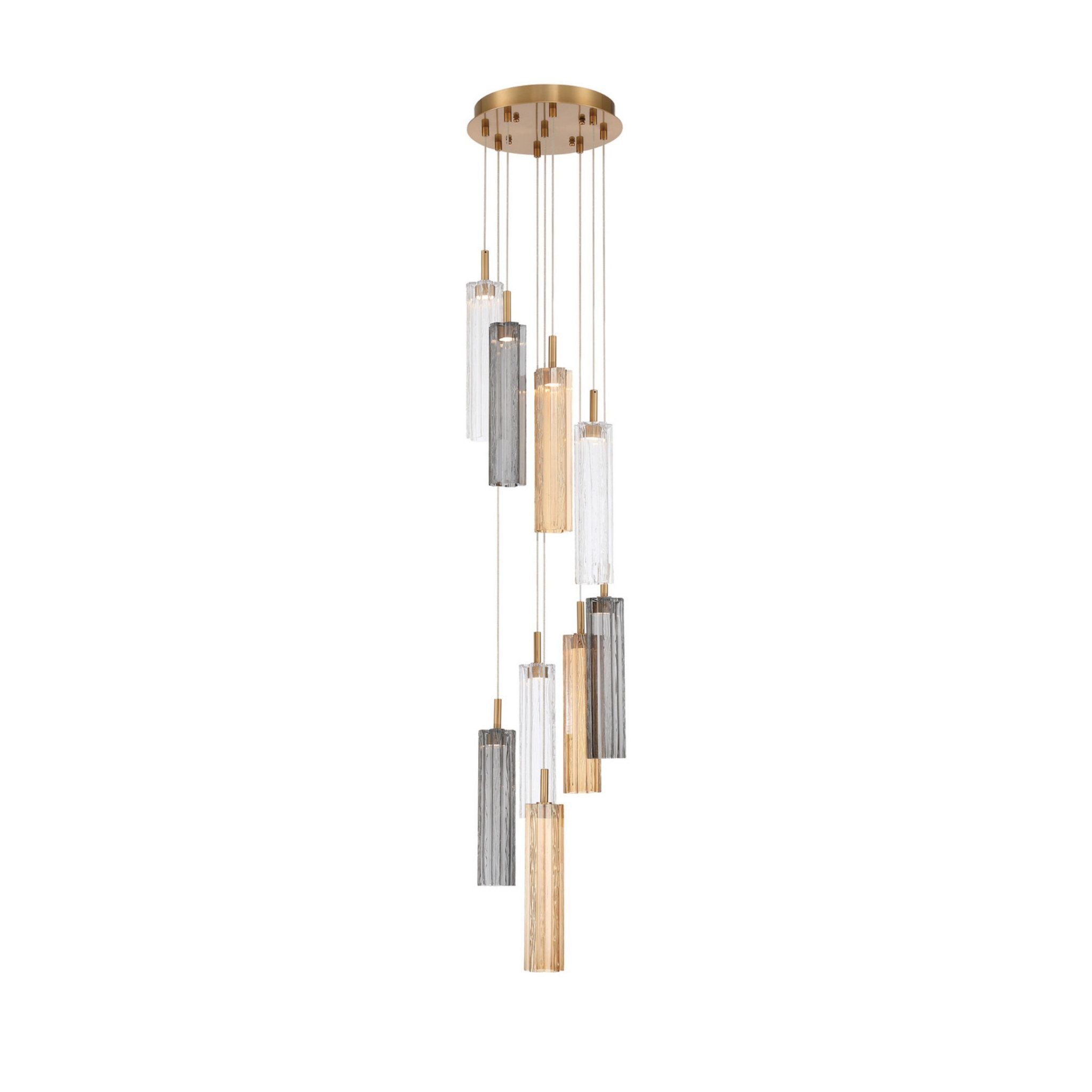 Addis 12" Integrated LED Multi-Light Aged Brass Pendant Autumn Glass 9-Light 12"W x 21"H x 12"D