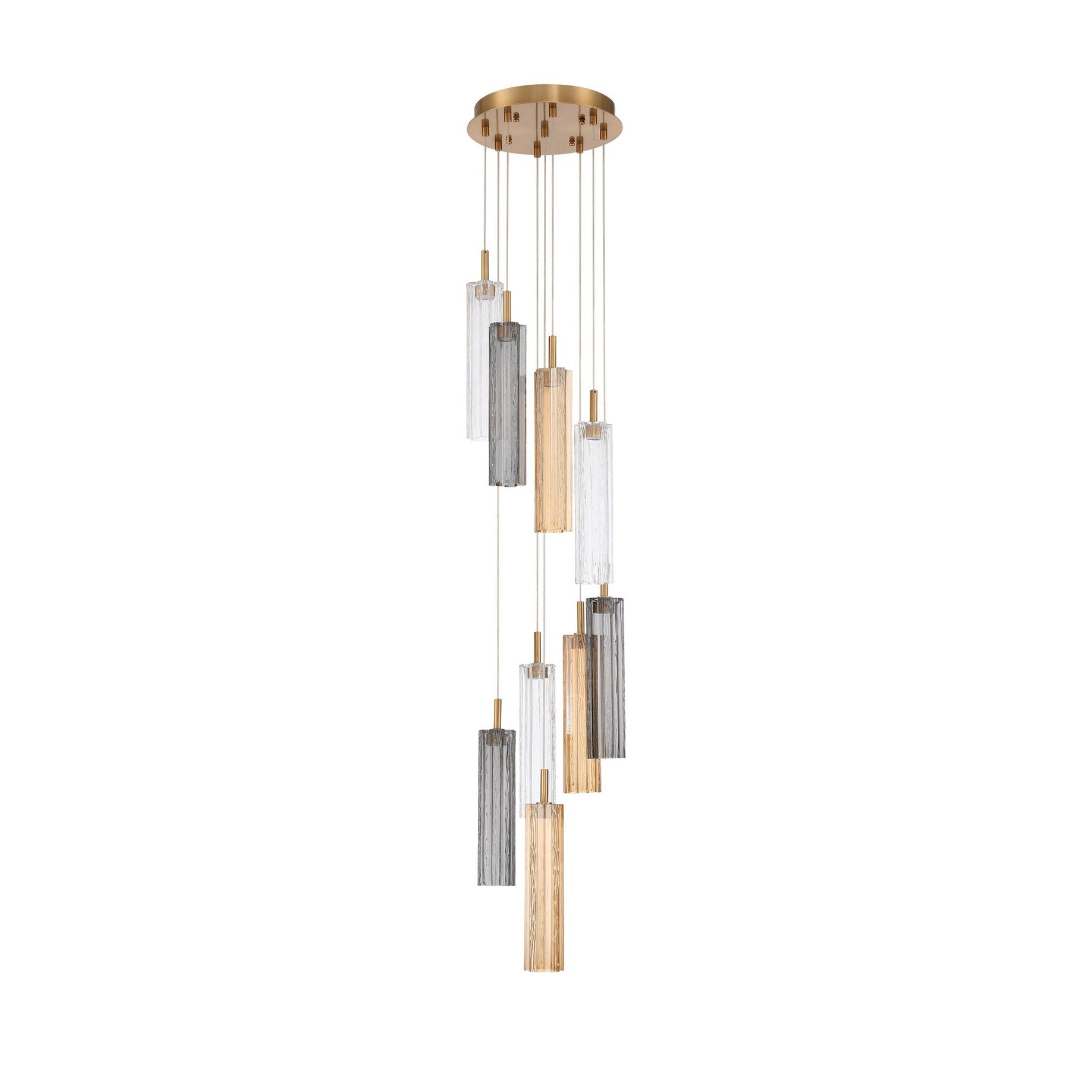 Addis 12" Integrated LED Multi-Light Aged Brass Pendant Autumn Glass 9-Light 12"W x 21"H x 12"D
