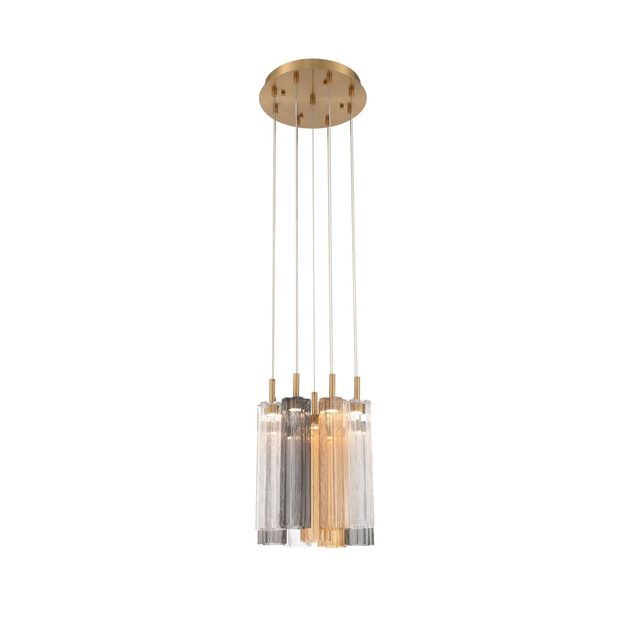 Addis 12" Integrated LED Multi-Light Aged Brass Pendant Autumn Glass 9-Light 12"W x 21"H x 12"D