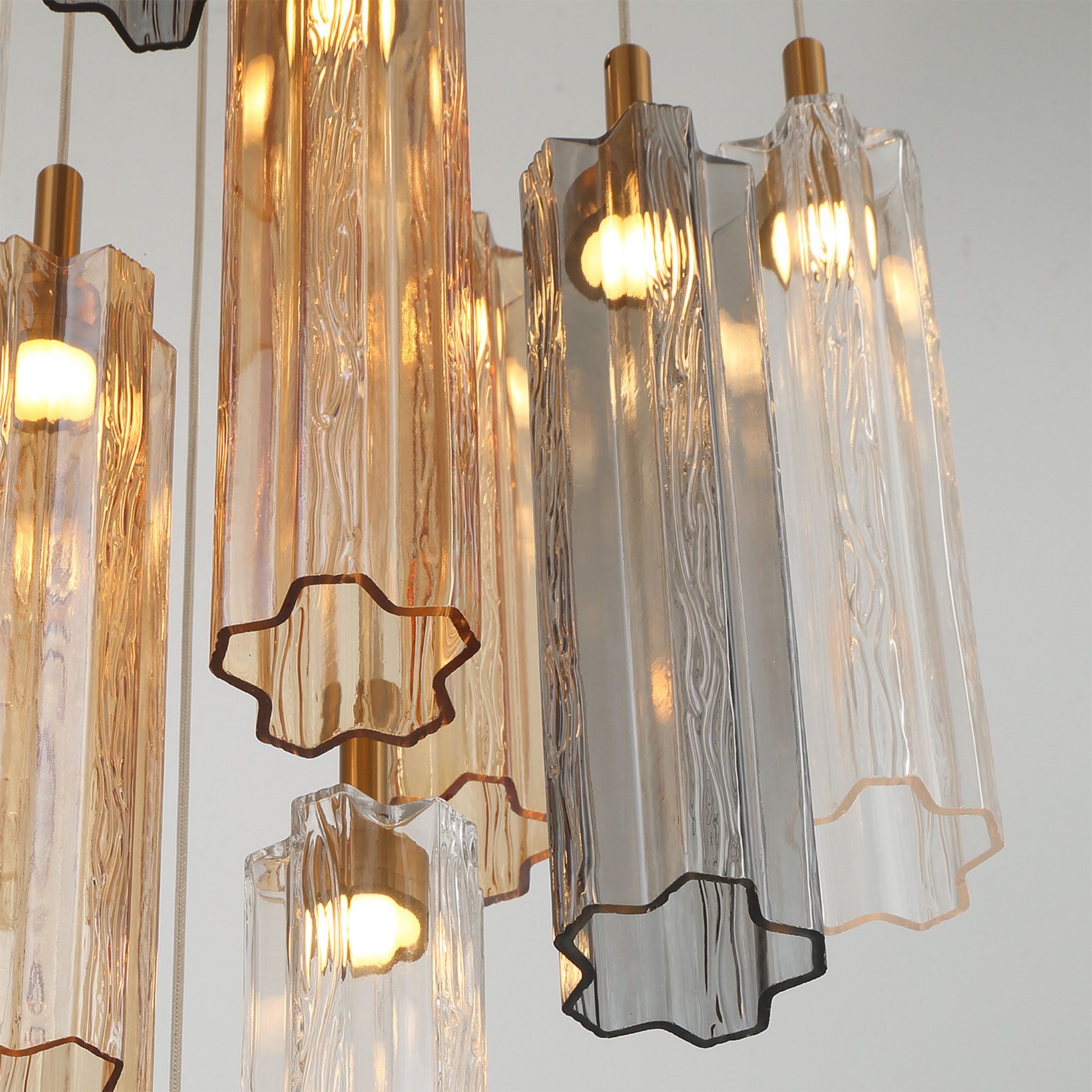 Addis 12" Integrated LED Multi-Light Aged Brass Pendant Autumn Glass 9-Light 12"W x 21"H x 12"D