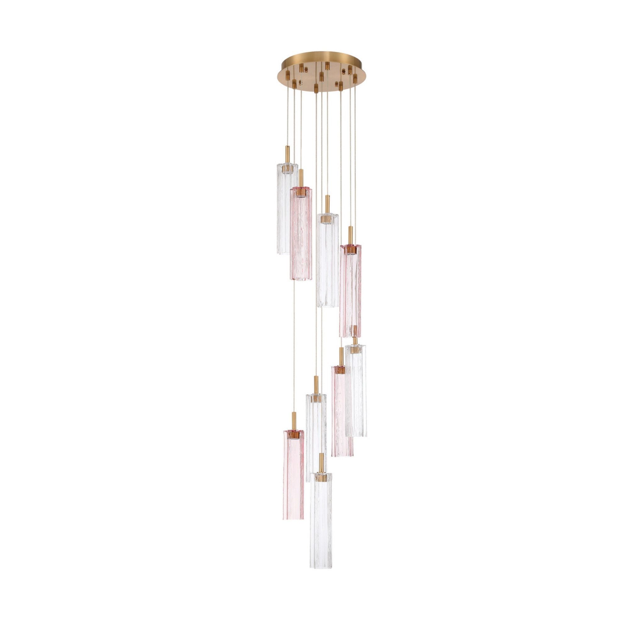 Addis 12" Integrated LED Multi-Light Aged Brass Pendant Spring Glass 9-Light 12"W x 21"H x 12"D