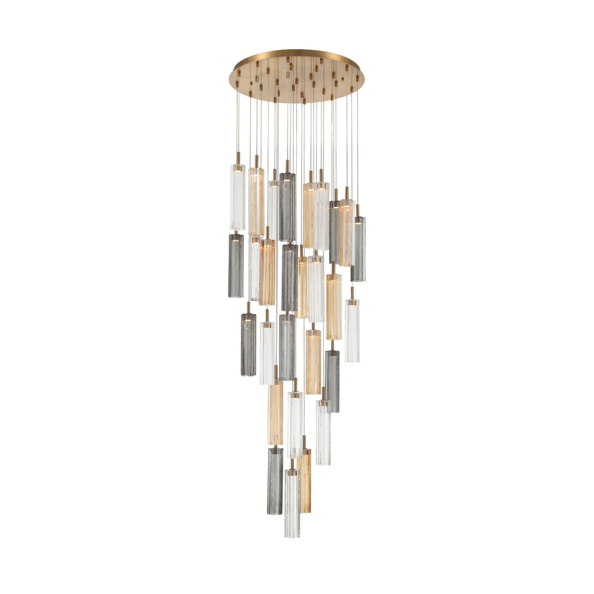 Addis 26" Integrated LED Multi-Light Aged Brass Pendant Autumn Glass 28-Light 26"W x 21"H x 26"D