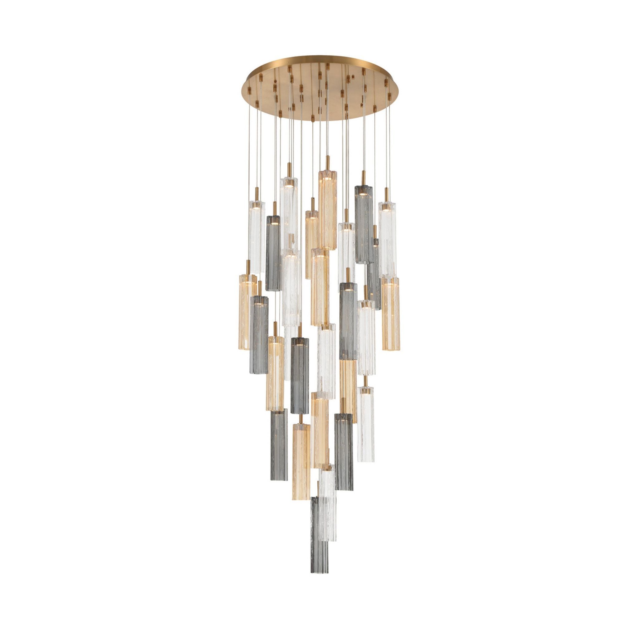 Addis 26" Integrated LED Multi-Light Aged Brass Pendant Autumn Glass 28-Light 26"W x 21"H x 26"D
