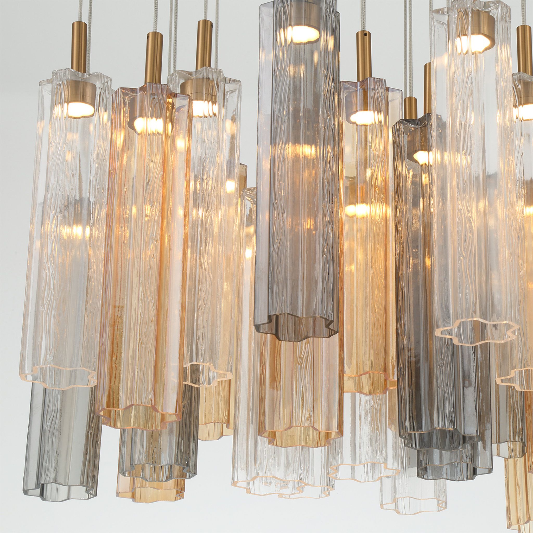 Addis 26" Integrated LED Multi-Light Aged Brass Pendant Autumn Glass 28-Light 26"W x 21"H x 26"D