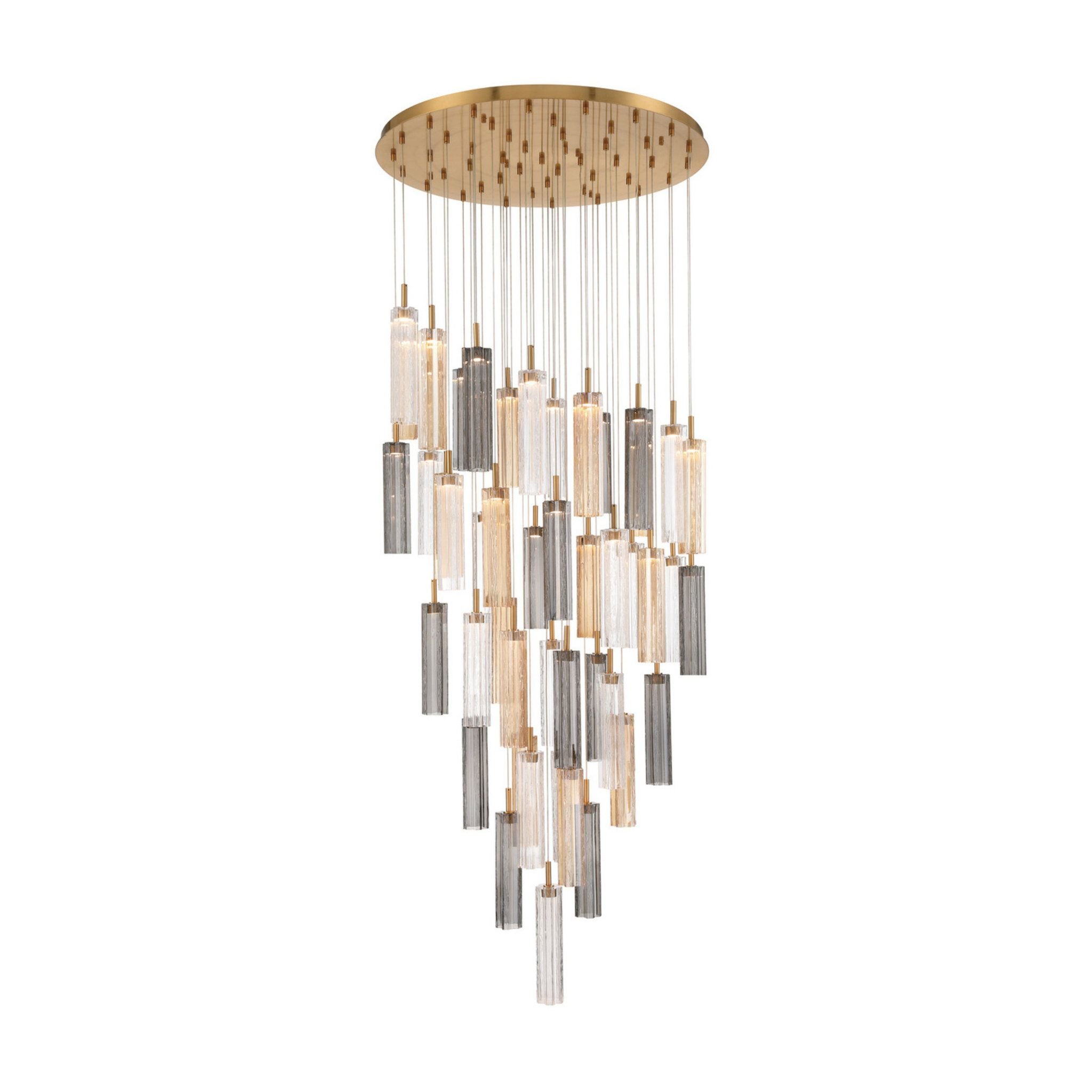 Addis 36" Integrated LED Multi-Light Aged Brass Pendant Autumn Glass 46-Light 36"W x 21"H x 36"D