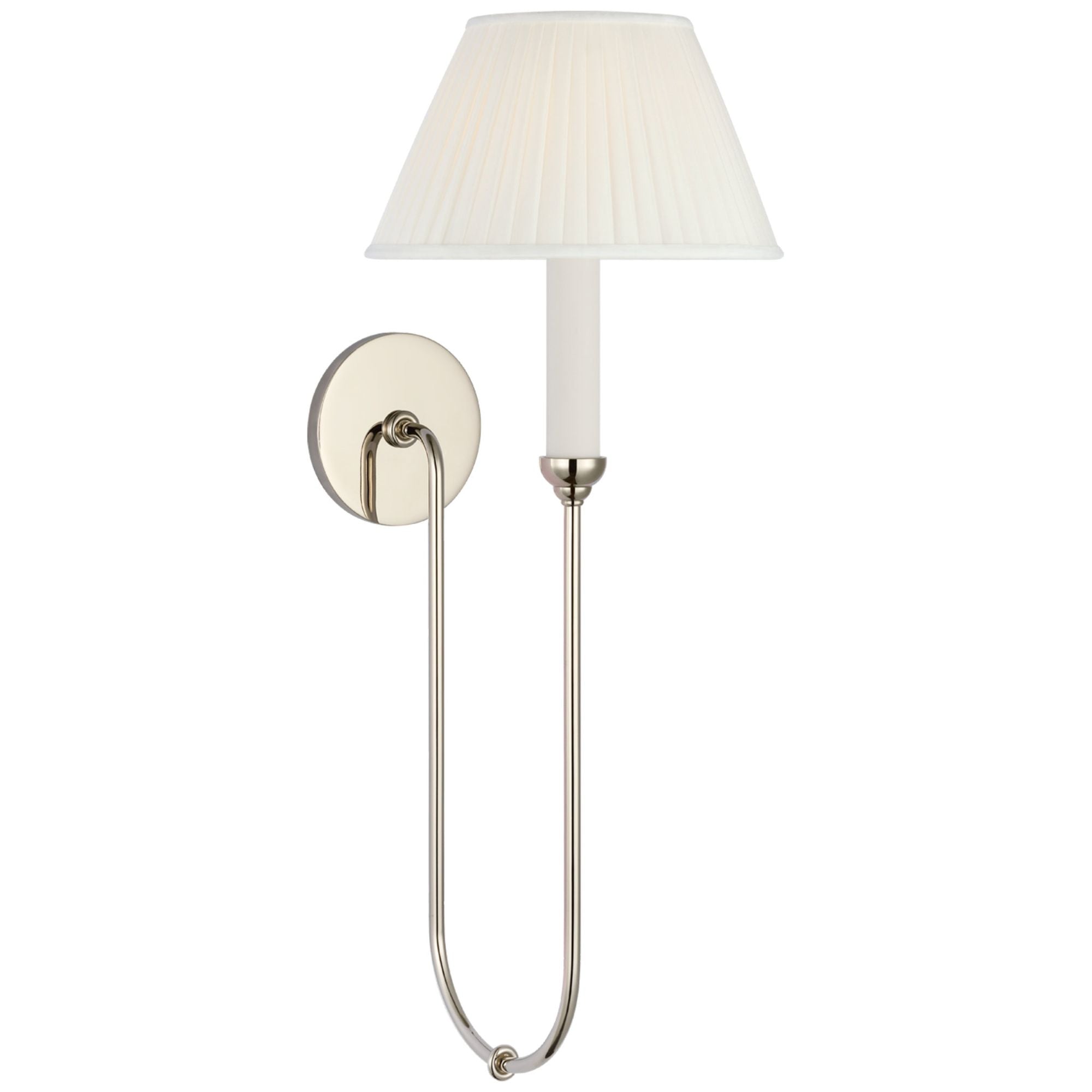 Amber Lewis Ingela 24" Single  Sconce  in Polished Nickel with Silk Pleat Shade Wall Light W9" x H24"
