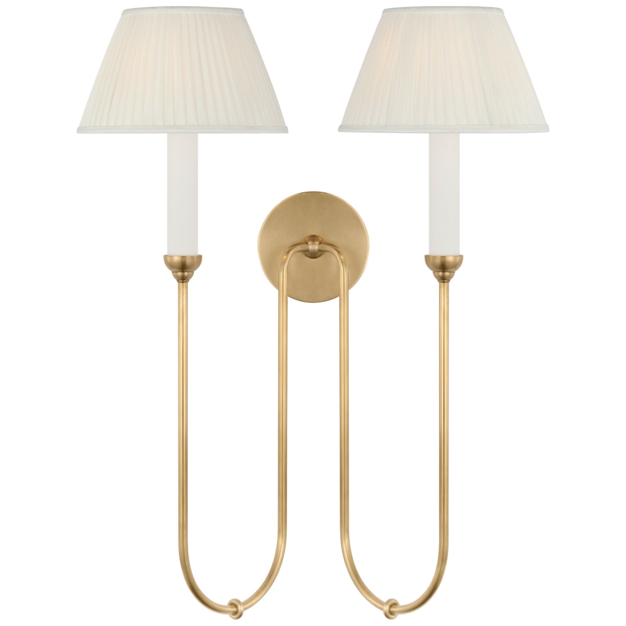 Amber Lewis Ingela 24" Double Sconce  in Hand-Rubbed Antique Brass with Silk Pleat Shades Wall Light W19.5" x H24"