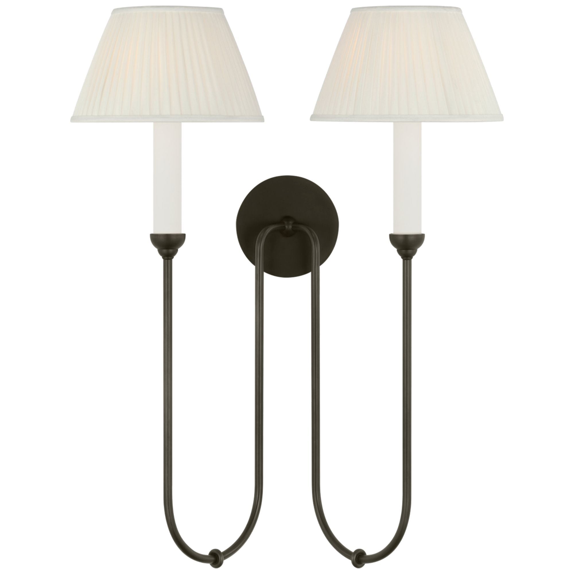 Amber Lewis Ingela 24" Double Sconce  in Modern Iron with Silk Pleat Shades Wall Light W19.5" x H24"