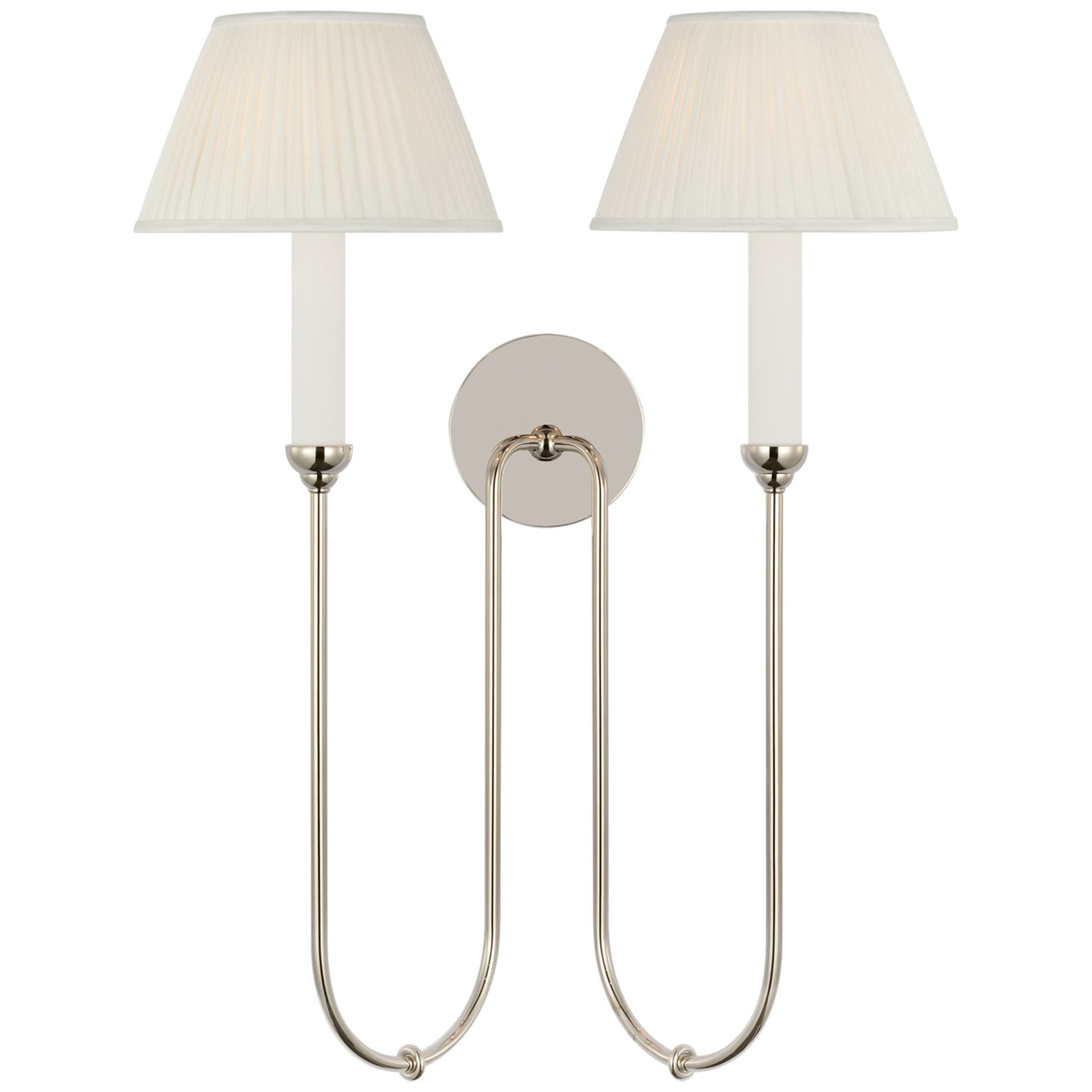 Amber Lewis Ingela 24" Double Sconce  in Polished Nickel with Silk Pleat Shades Wall Light W19.5" x H24"
