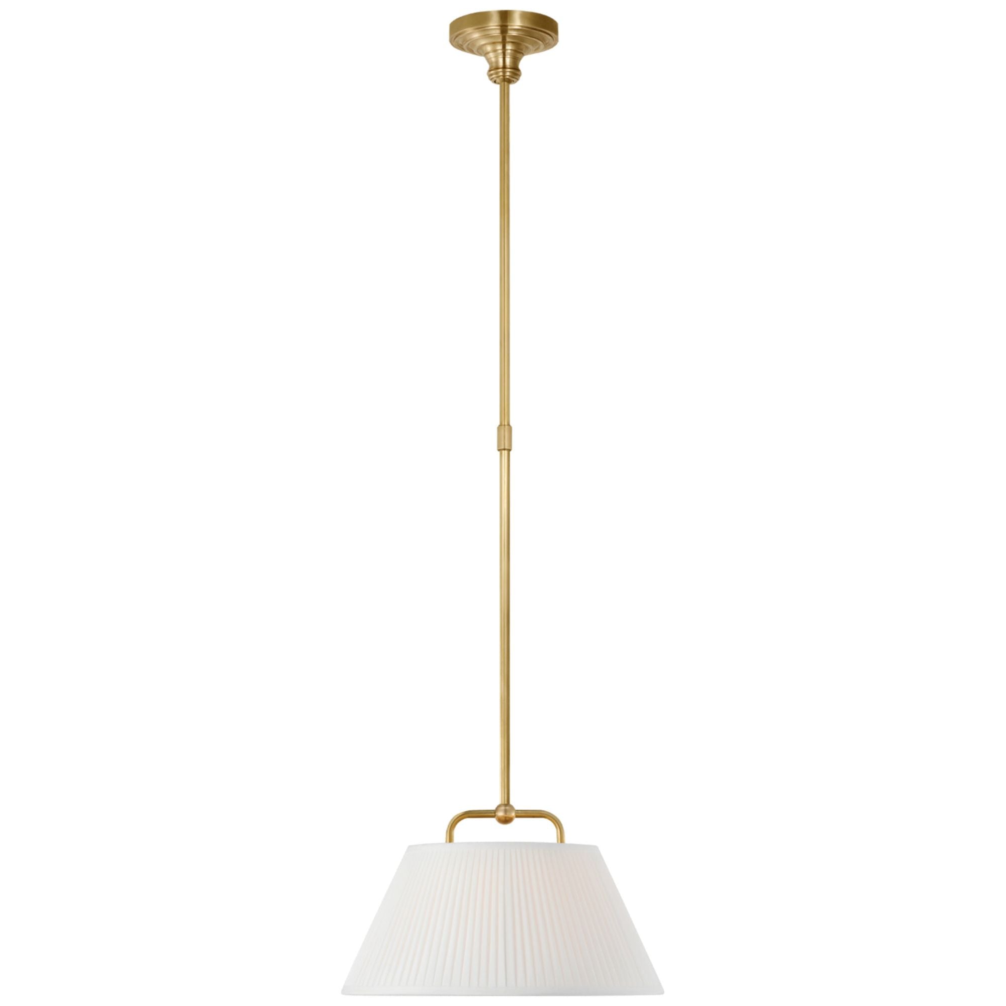 Amber Lewis Serrato 14" Hanging Shade in Hand-Rubbed Antique Brass with Silk Pleat Shade Ceiling Light W14"