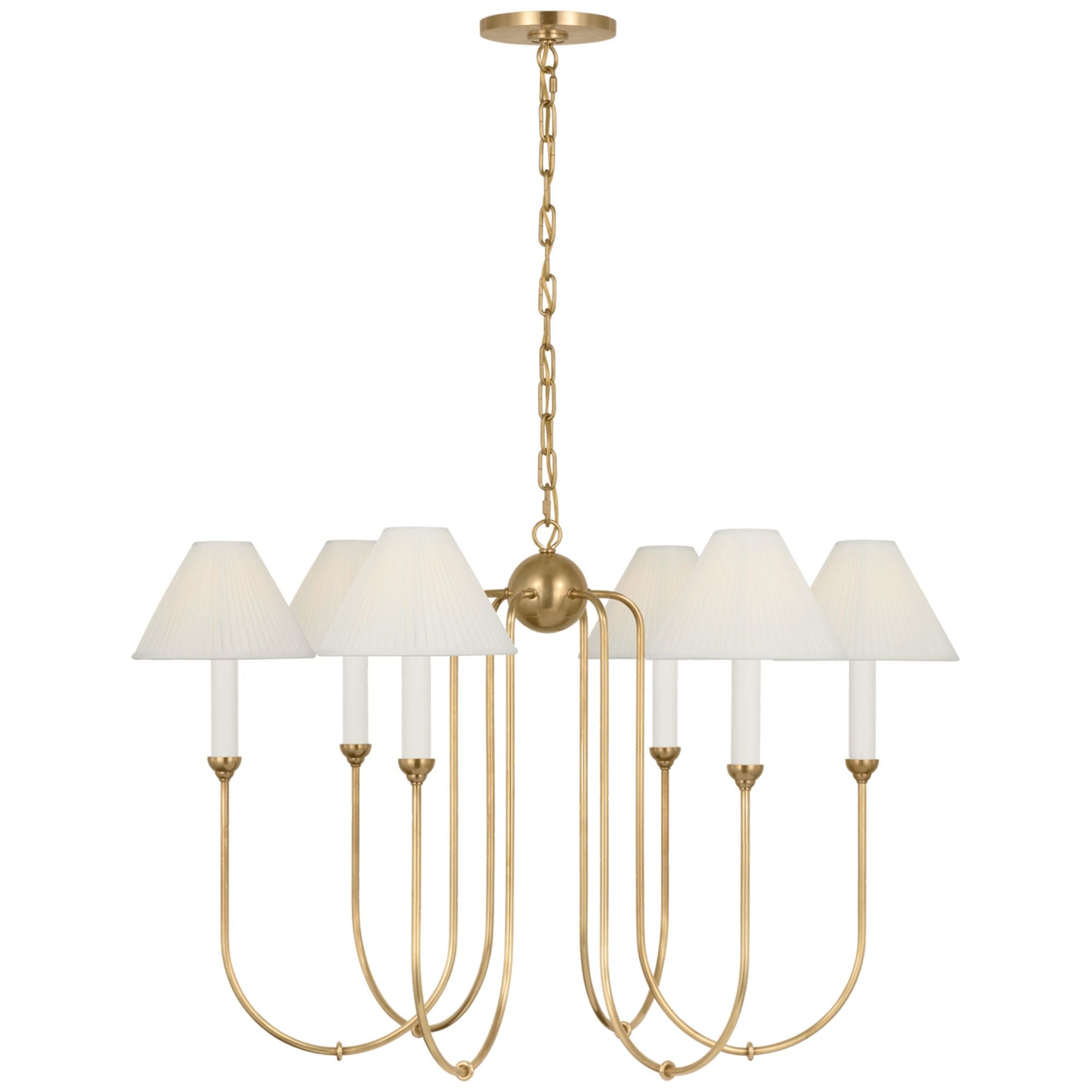Amber Lewis Ingela 36" Chandelier  in Hand-Rubbed Antique Brass with Silk Pleat Shades Ceiling Light W36" x H23.5"