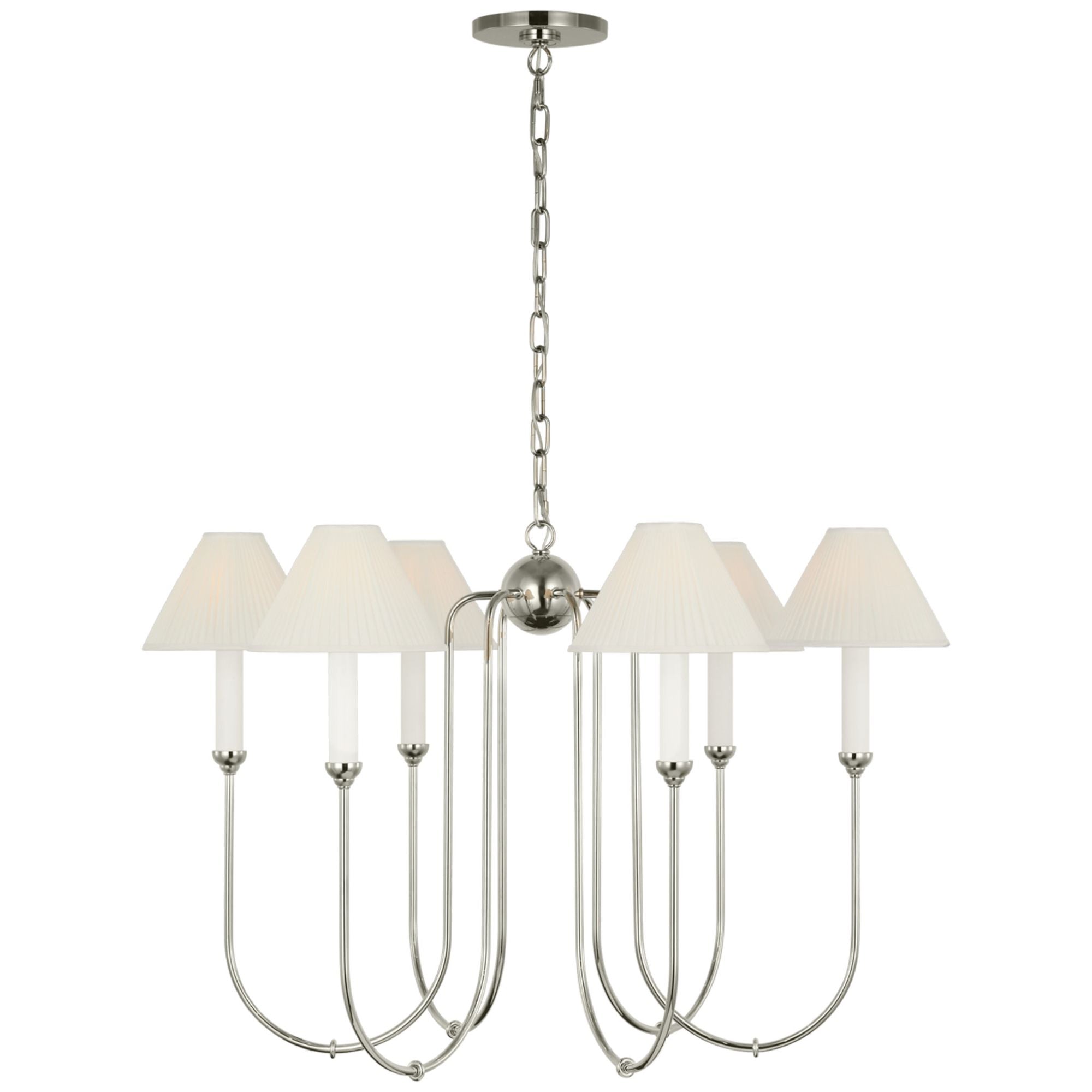 Amber Lewis Ingela 36" Chandelier  in Polished Nickel with Silk Pleat Shades Ceiling Light W36" x H23.5"