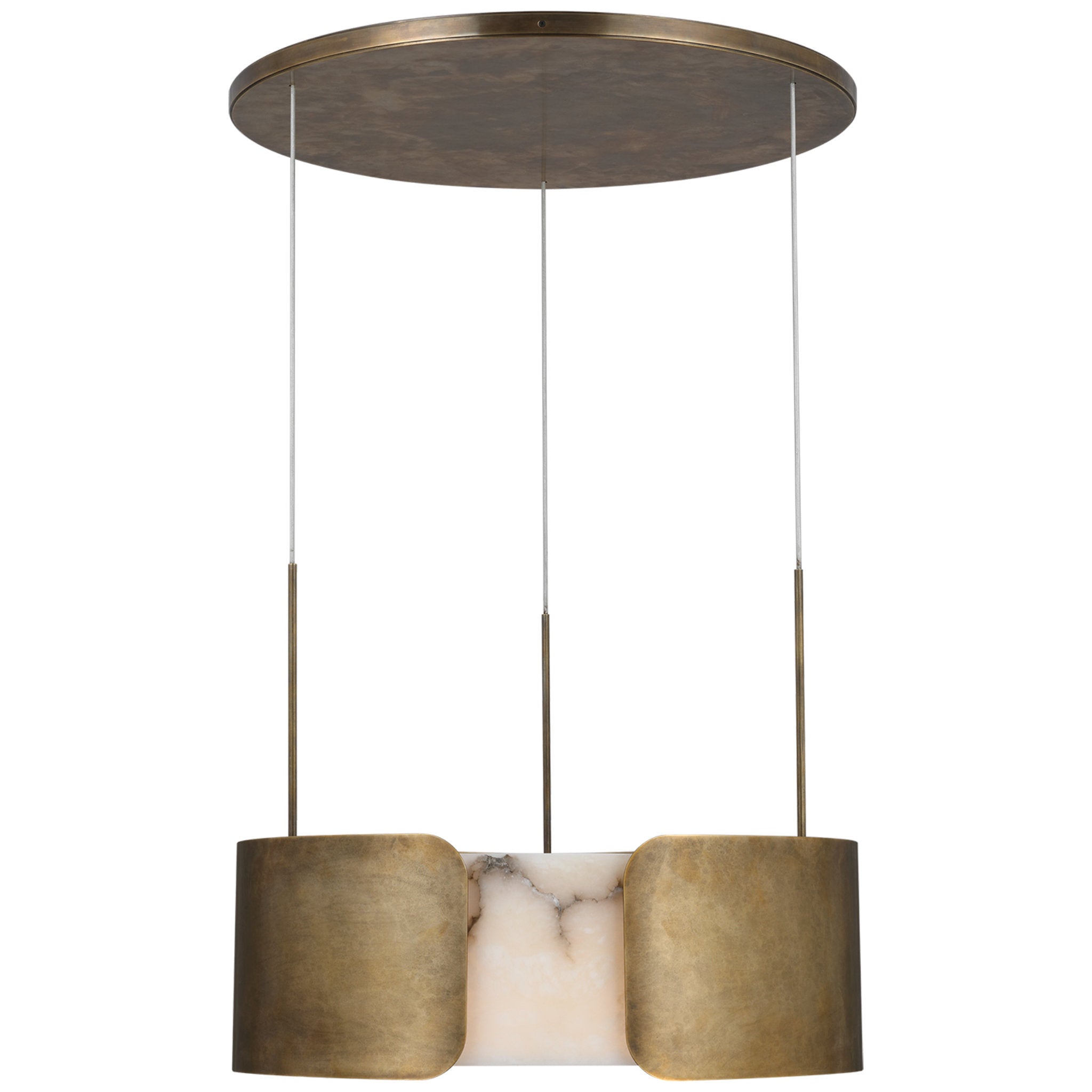 Anne-Marie Barton Armise 28" Drum Chandelier in Mottled Brass with Alabaster Ceiling Light W27.5"