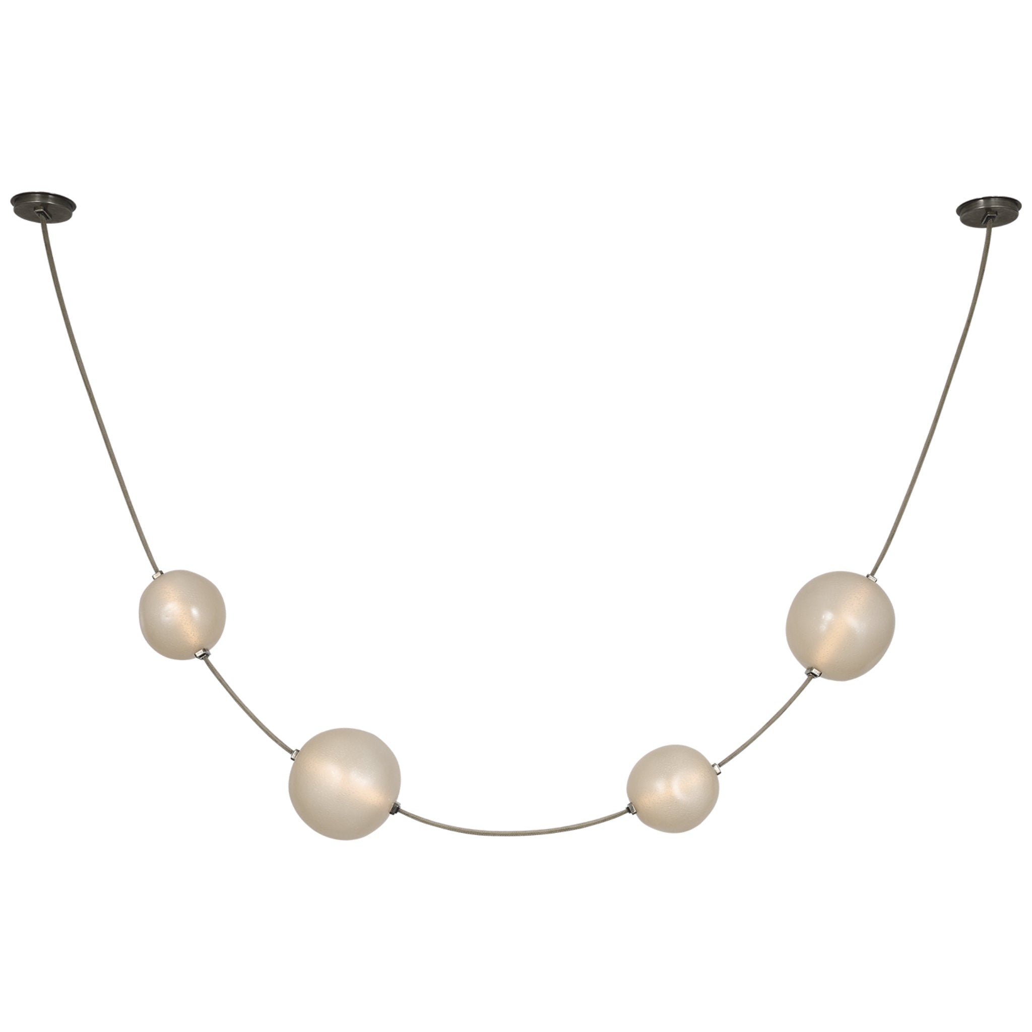Anne-Marie Barton Dune Belted Light in Ash Suede and Mottled Pewter with Fizzy Nude Glass Ceiling Light W8" - 58.5" x H50" - 72.75"