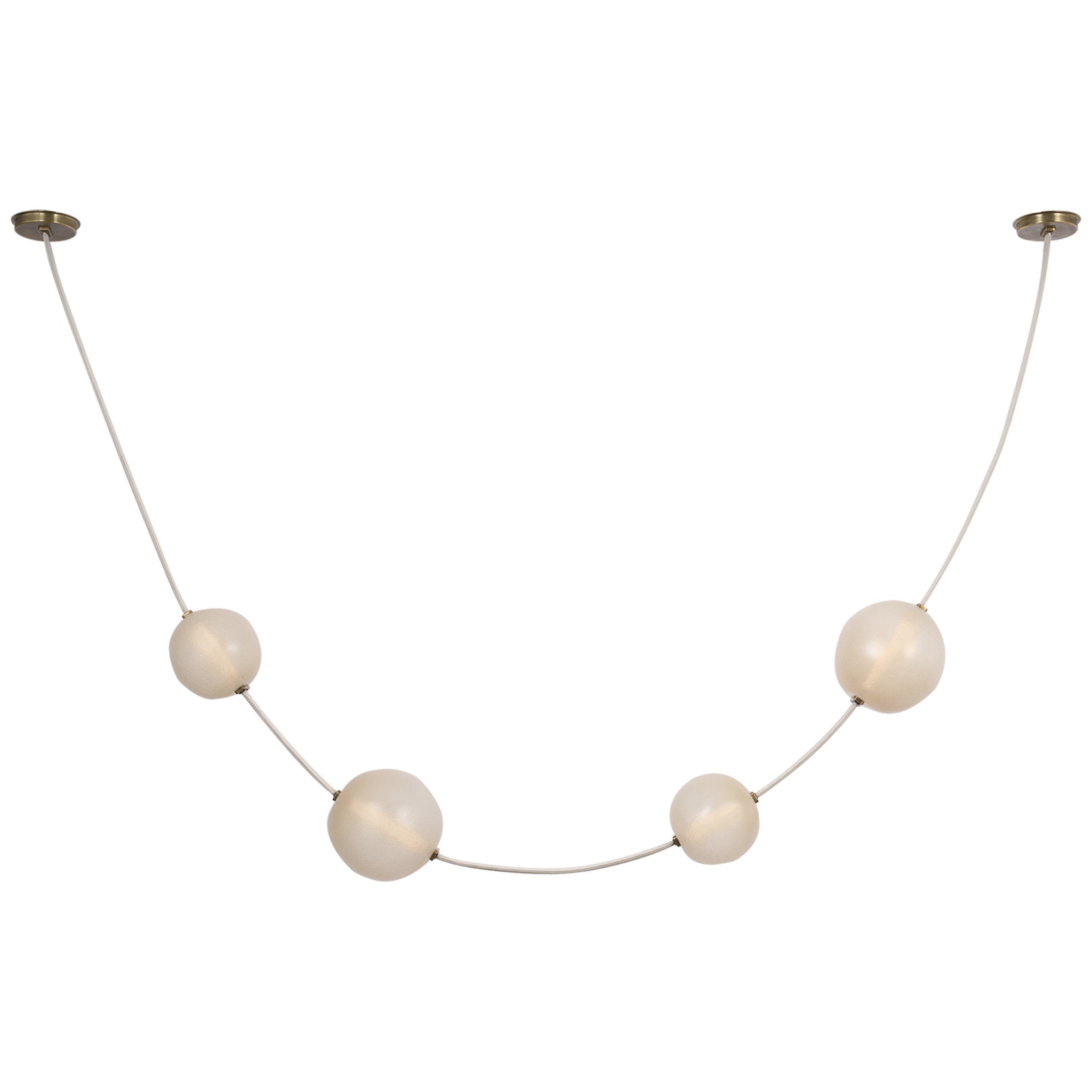 Anne-Marie Barton Dune Belted Light in Bone Suede and Mottled Brass with Fizzy Nude Glass Ceiling Light W8" - 58.5" x H50" - 72.75"