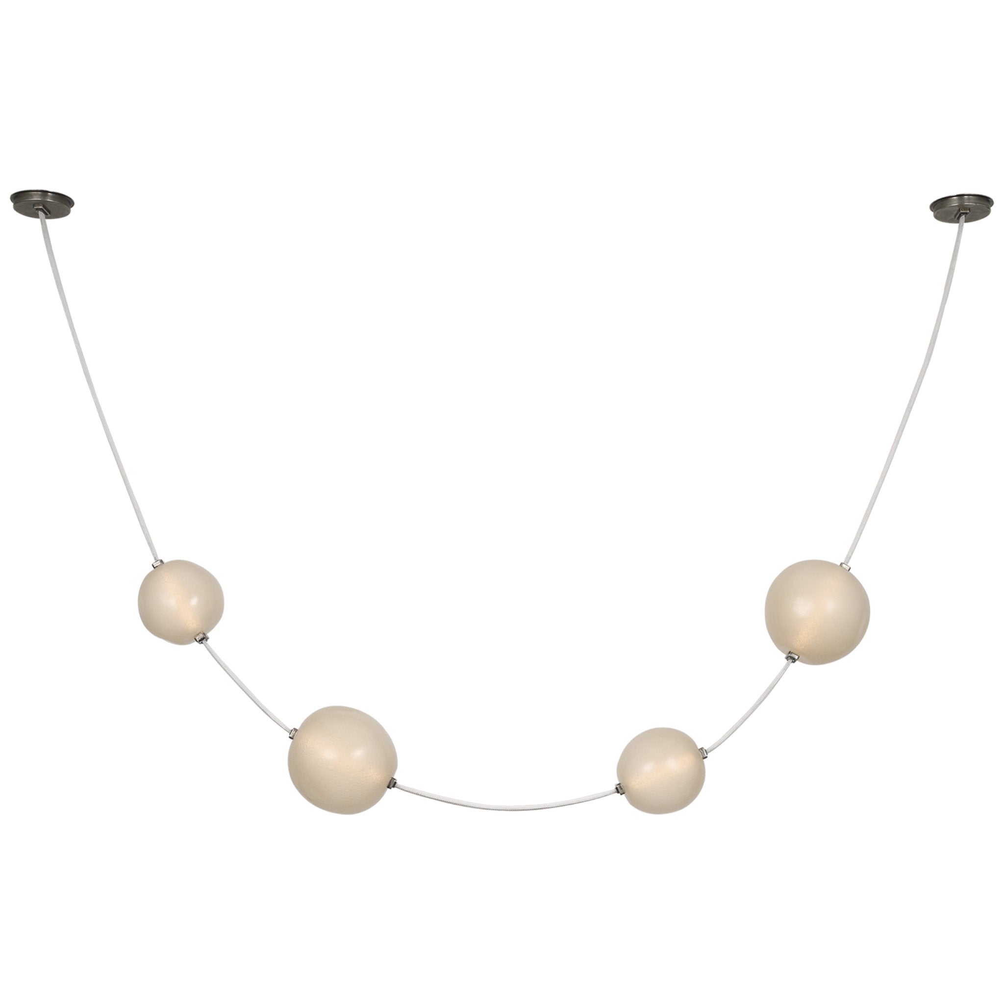 Anne-Marie Barton Dune Belted Light in Bone Suede and Mottled Pewter with Fizzy Nude Glass Ceiling Light W8" - 58.5" x H50" - 72.75"