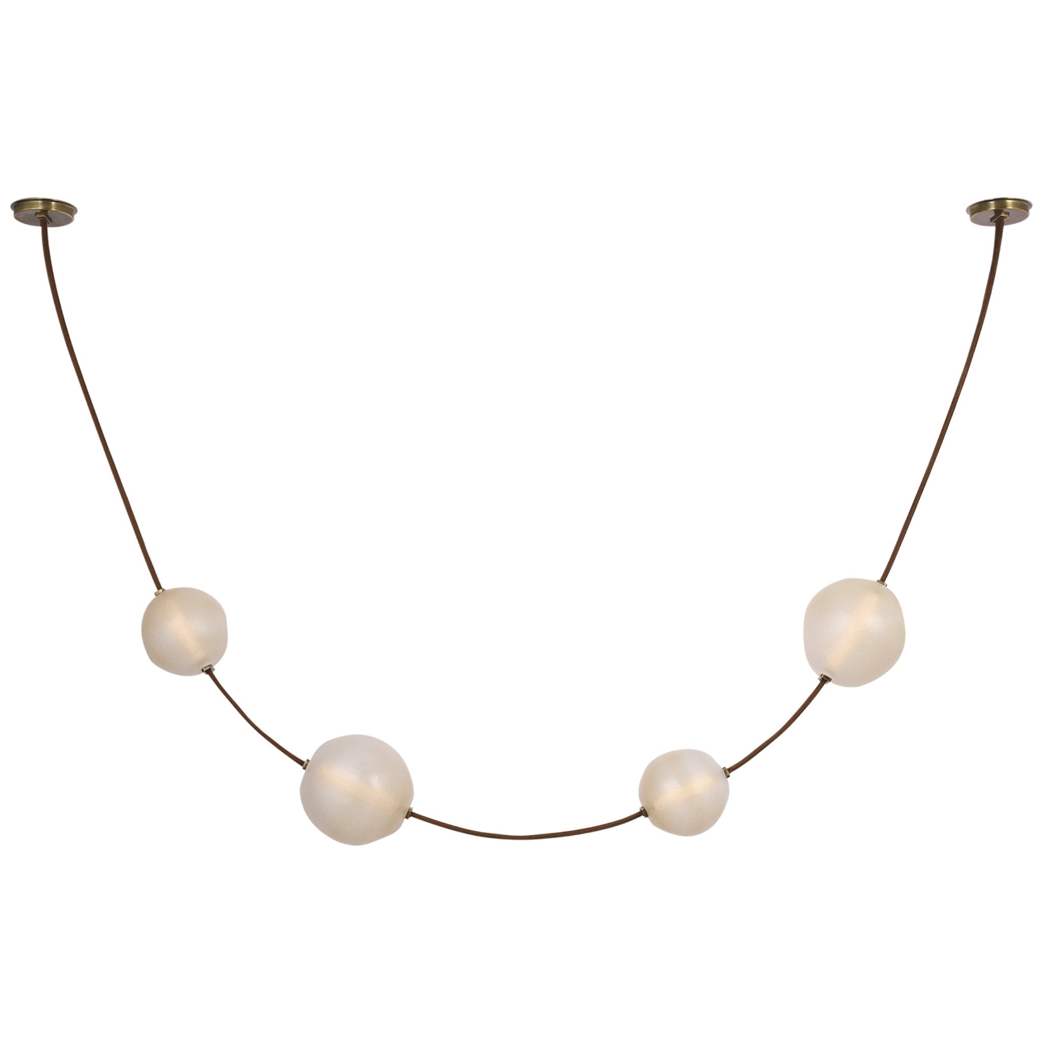 Anne-Marie Barton Dune Belted Light in Russet Suede and Mottled Brass with Fizzy Nude Glass Ceiling Light W8" - 58.5" x H50" - 72.75"