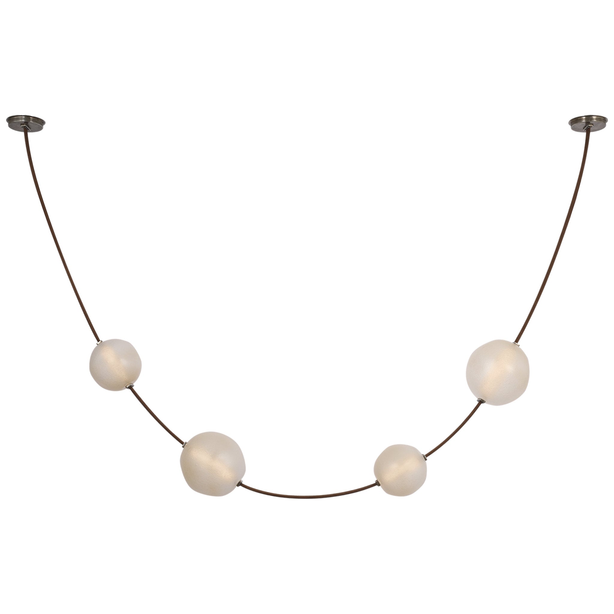 Anne-Marie Barton Dune Belted Light in Russet Suede and Mottled Pewter with Fizzy Nude Glass Ceiling Light W8" - 58.5" x H50" - 72.75"