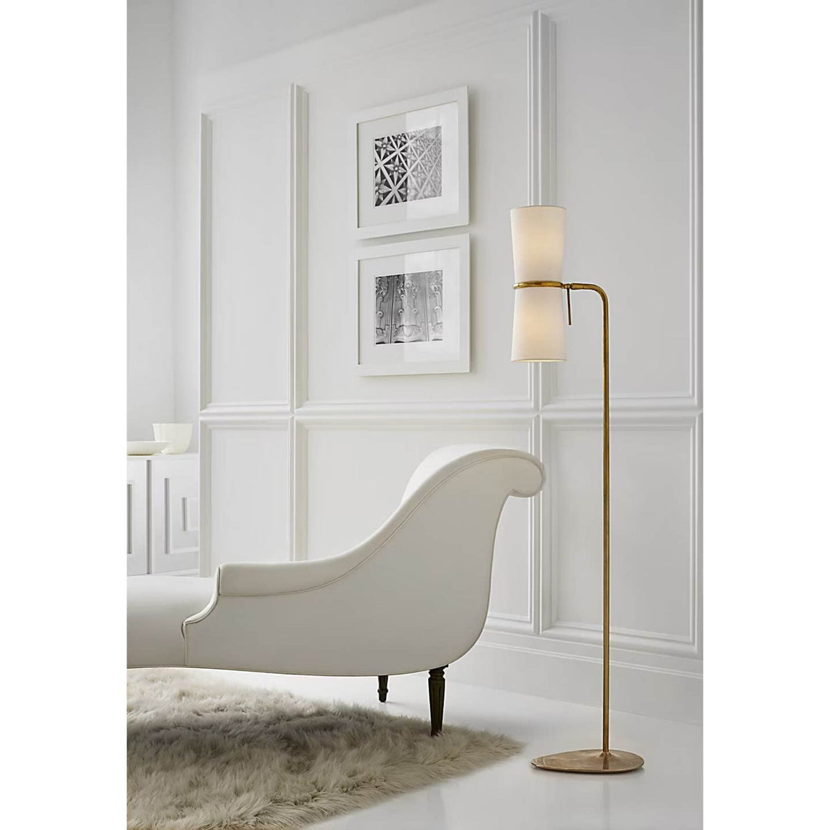 AERIN Clarkson Floor Lamp in Hand-Rubbed Antique Brass with Linen Shades W12" x H58.25"