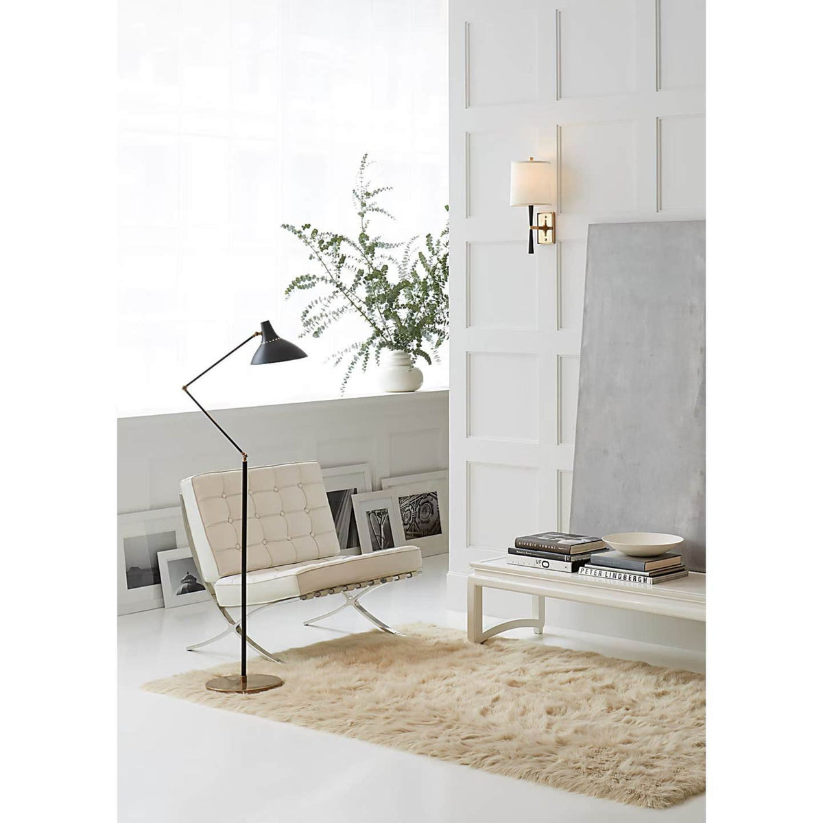 AERIN Charlton Floor Lamp in Black and Hand-Rubbed Antique Brass W12" x H51" - 63" x E42"