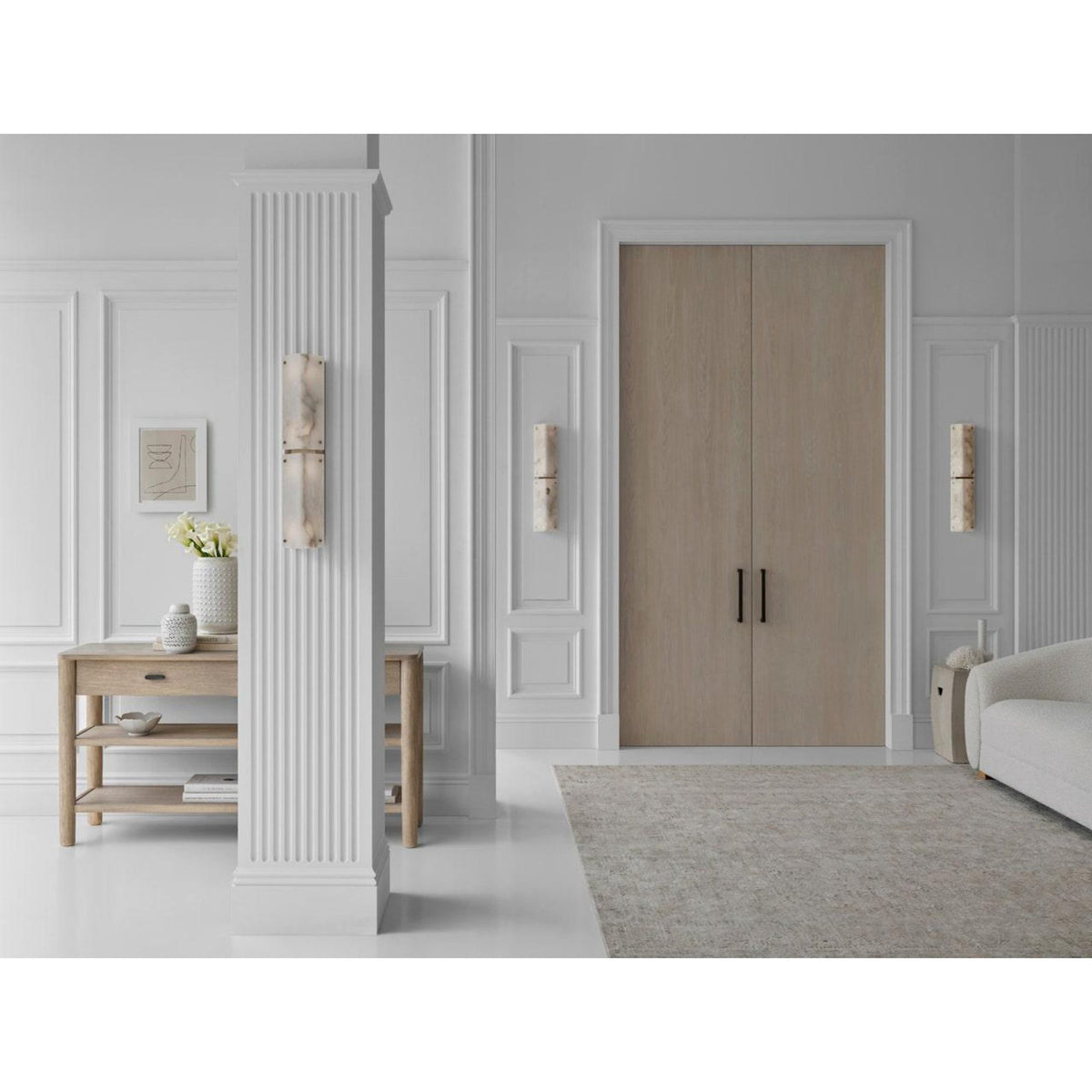 AERIN Clayton 25" Sconce in Alabaster and Hand-Rubbed Antique Brass W5.5'' x H25.5" x E4"
