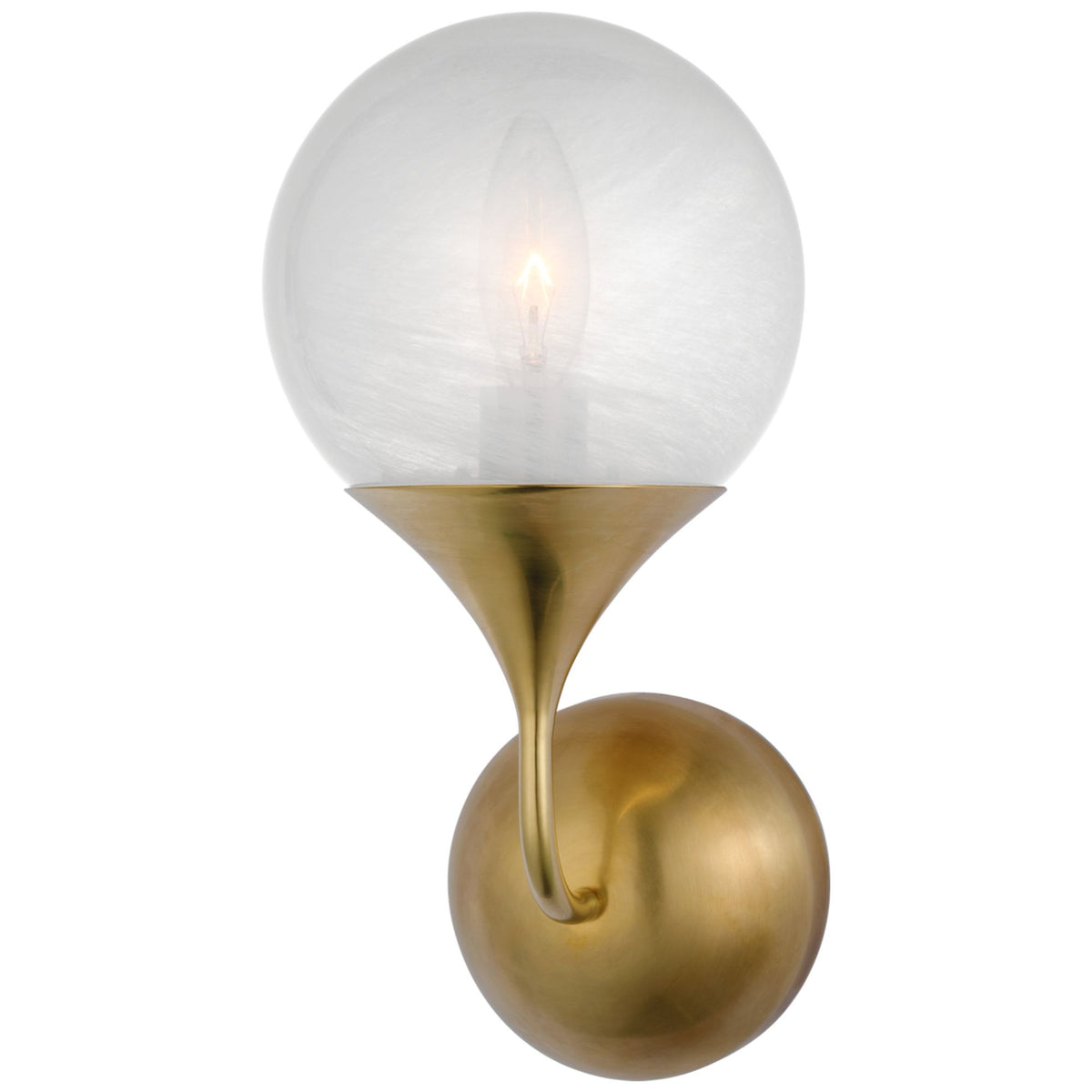 AERIN Cristol Small Single Sconce in Hand-Rubbed Antique Brass with White Glass W6" x H12" x E6.75"
