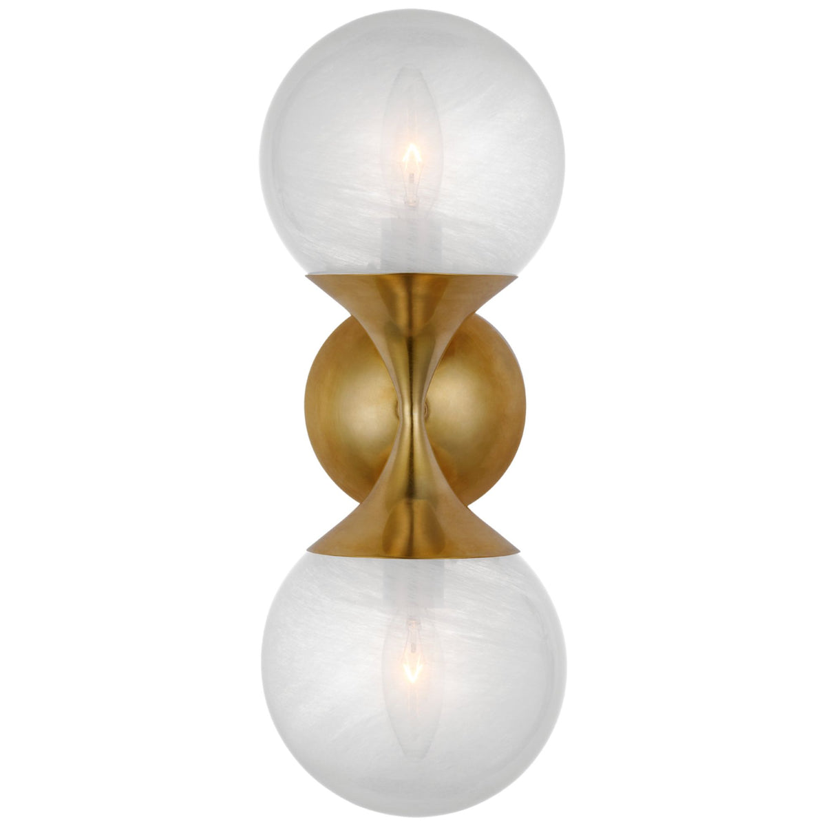 AERIN Cristol Small Double Sconce in Hand-Rubbed Antique Brass with White Glass W6" x H15.75" x E6.25"