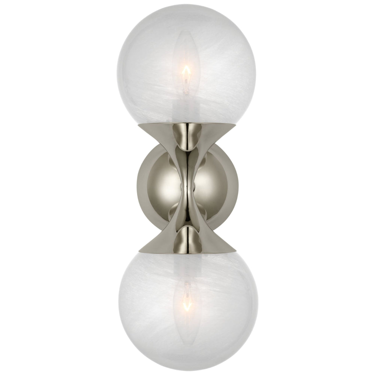 AERIN Cristol Small Double Sconce in Polished Nickel with White Glass W6" x H15.75" x E6.25"