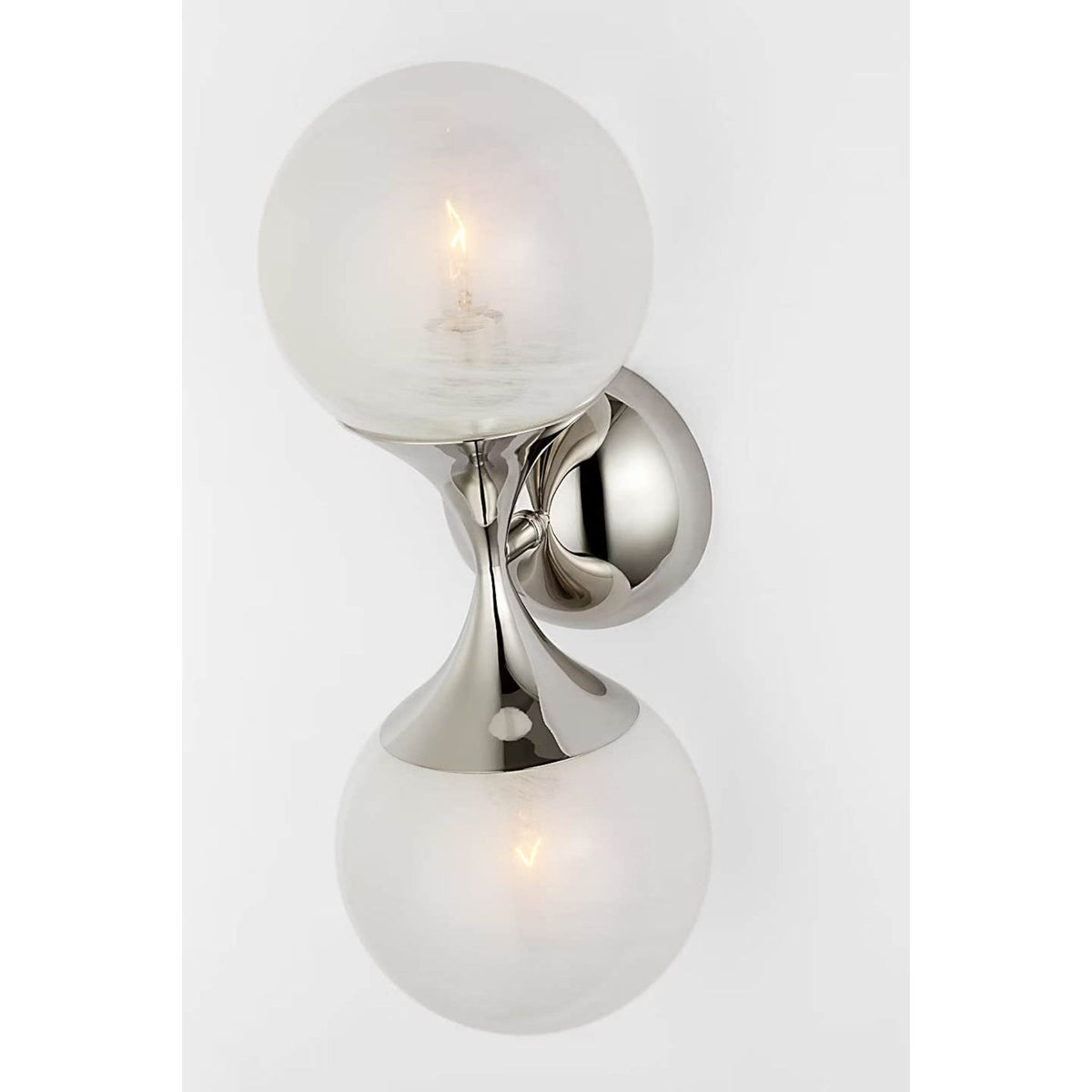 AERIN Cristol Small Double Sconce in Polished Nickel with White Glass W6" x H15.75" x E6.25"