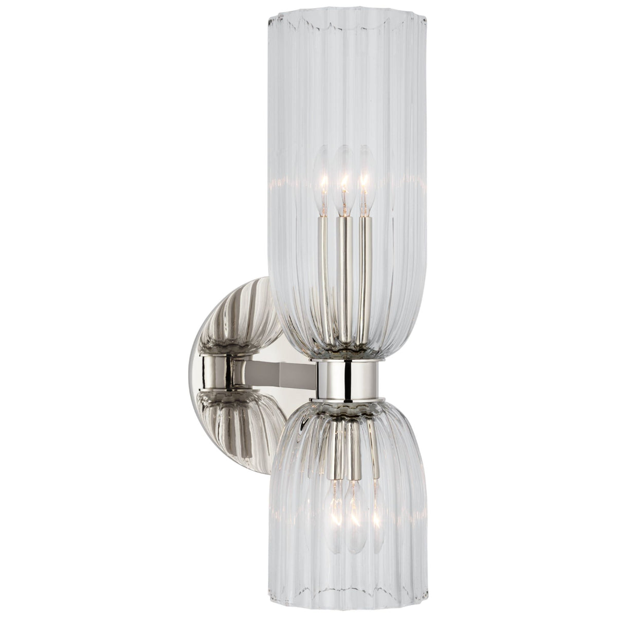 AERIN Asalea 16" Double Bath Sconce in Polished Nickel with Clear Glass W6" x H16.25" x E7.5"