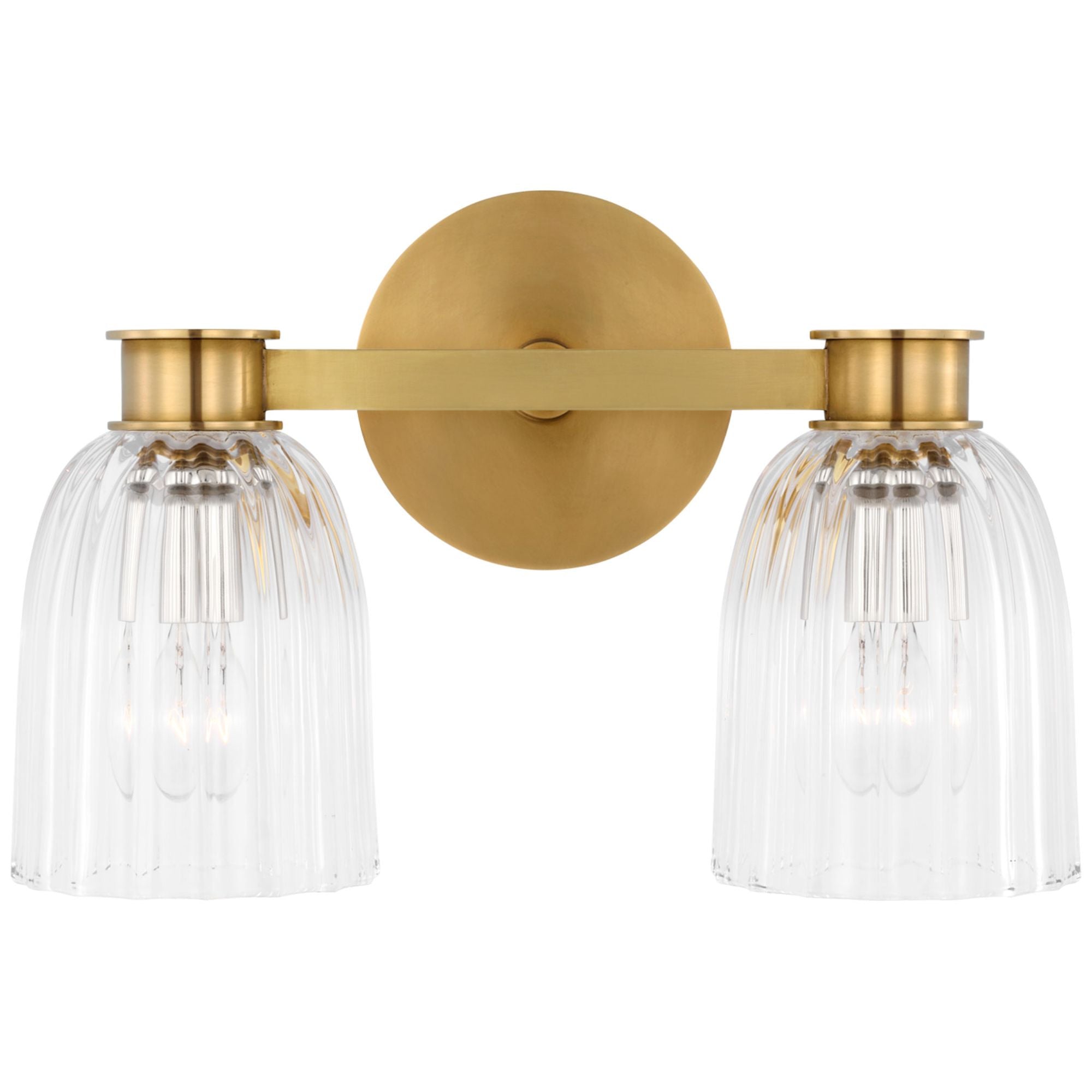AERIN Asalea Double Sconce in Hand-Rubbed Antique Brass with Clear Glass Wall Light W13" x H8.5"