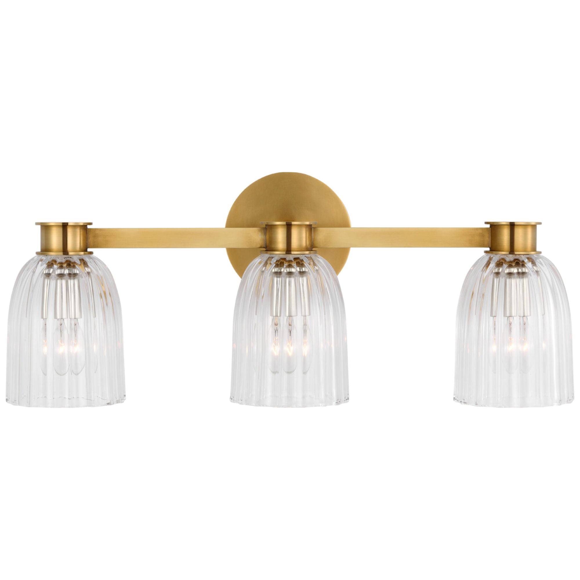 AERIN Asalea Triple Vanity Light in Hand-Rubbed Antique Brass with Clear Glass Wall Light W21" x H8.5"