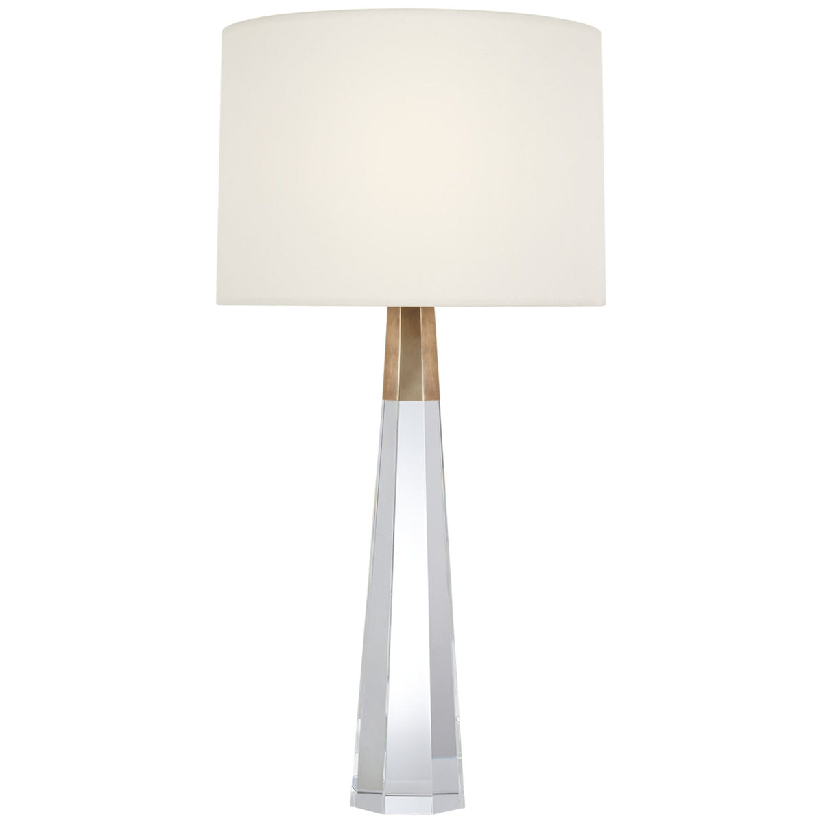 AERIN Olsen Cordless Table Lamp in Crystal and Hand-Rubbed Antique Brass with Linen Shade W17" x H32.5"