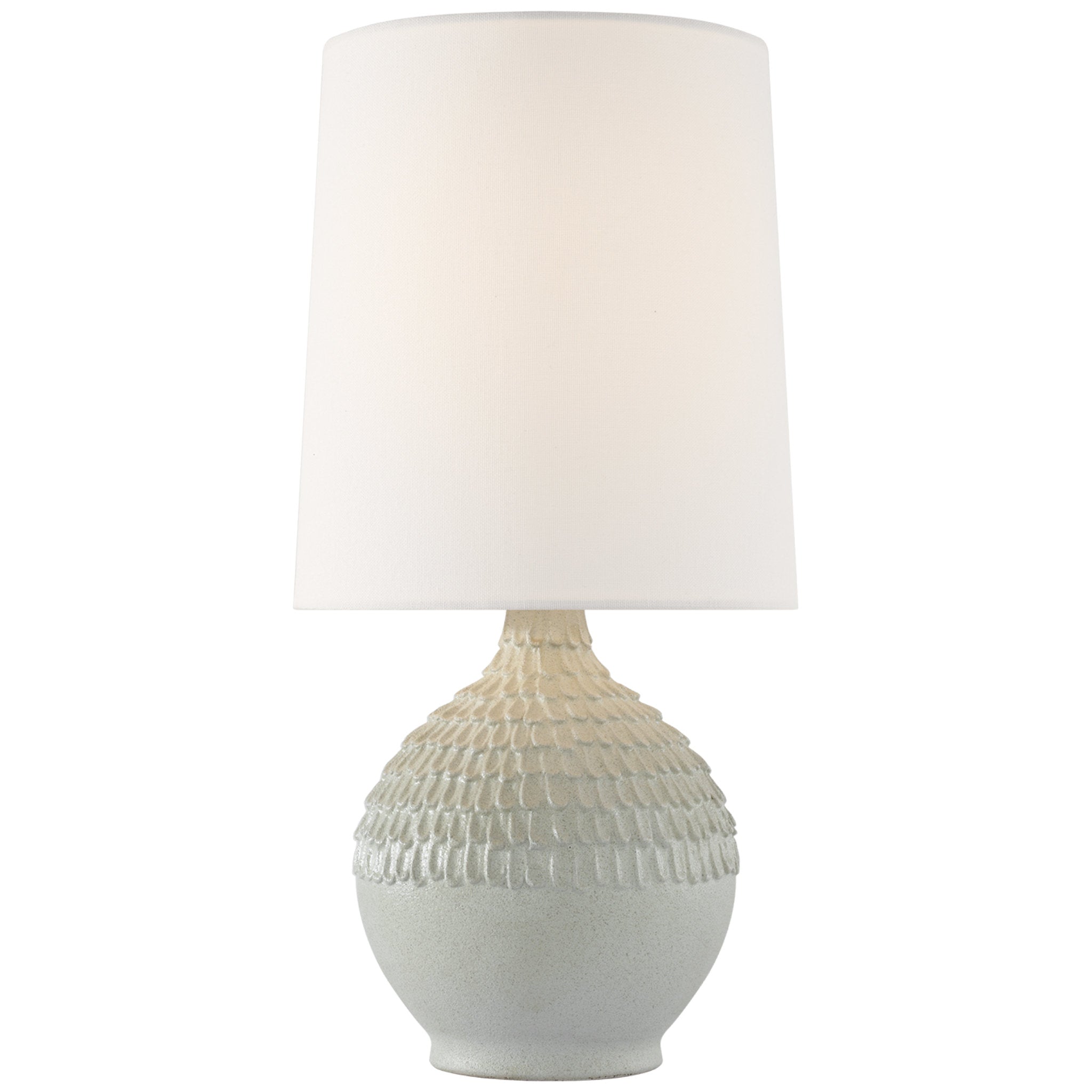 AERIN Morava 17" Hand Carved Table Lamp in Volcanic White with Linen Shade W8.5" x H17.25"