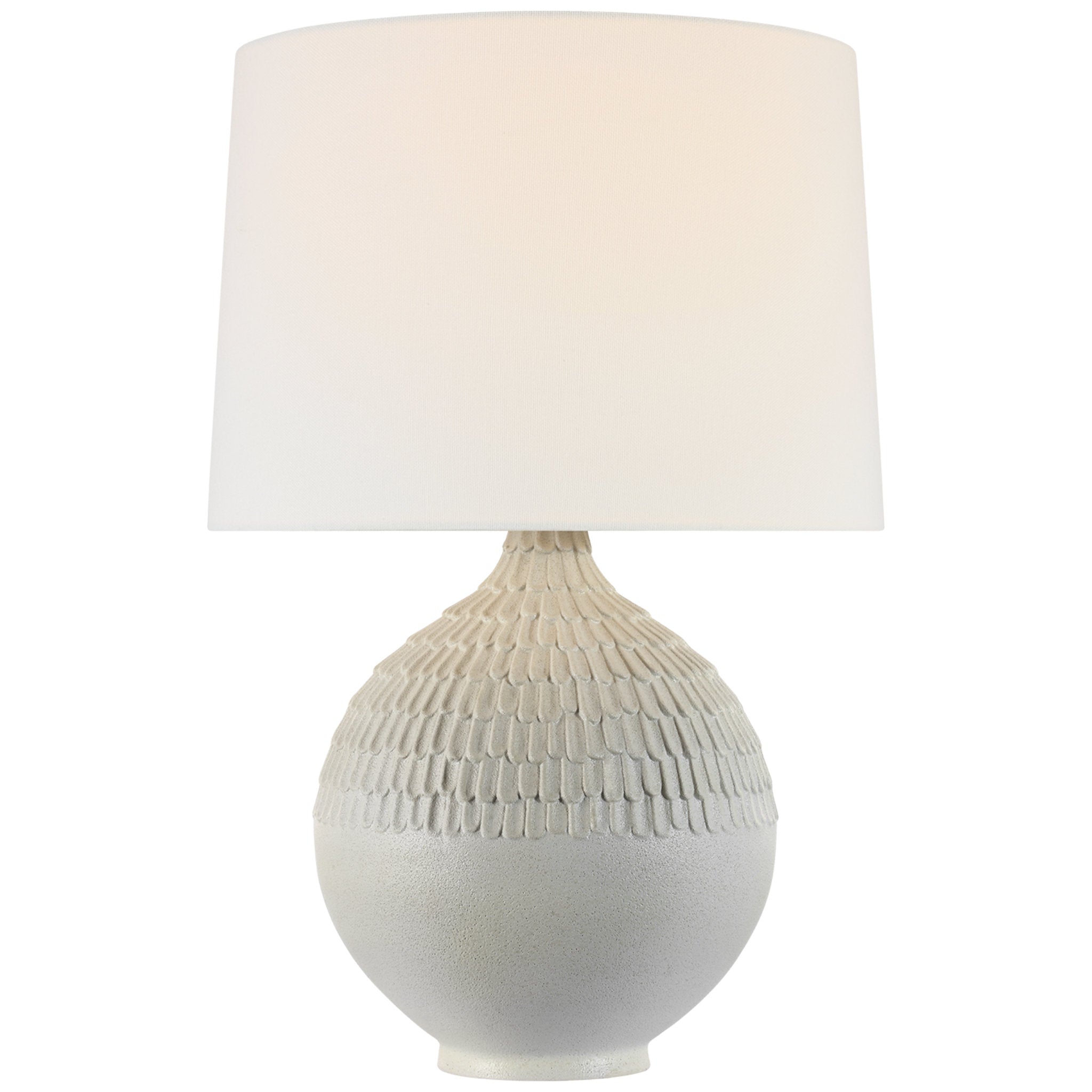 AERIN Morava 28" Hand Carved Table Lamp in Volcanic White with Linen Shade W18" x H27.5"