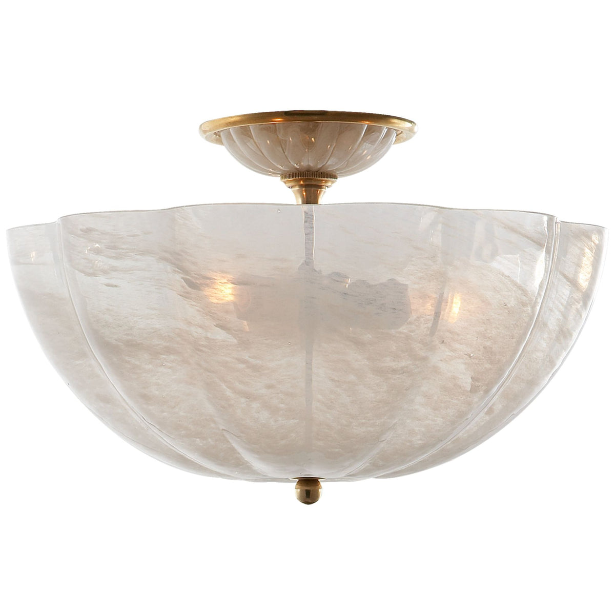 AERIN Rosehill Semi-Flush in Hand-Rubbed Antique Brass with White Strie Glass W16" x H10.25"