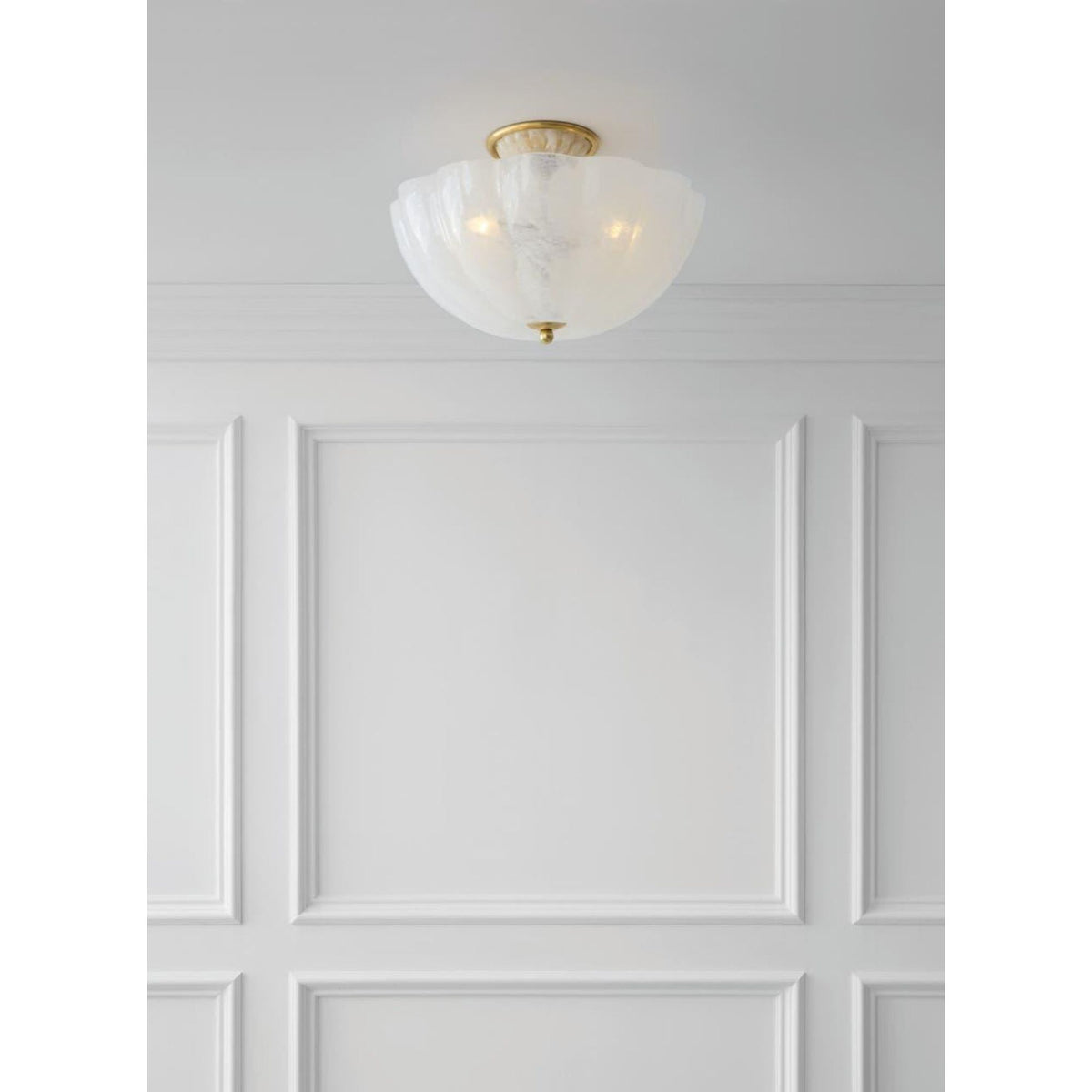 AERIN Rosehill Semi-Flush in Hand-Rubbed Antique Brass with White Strie Glass W16" x H10.25"