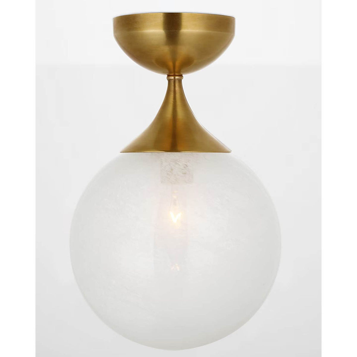 AERIN Cristol Small Single Flush Mount in Hand-Rubbed Antique Brass with White Glass W8" x H12.25"