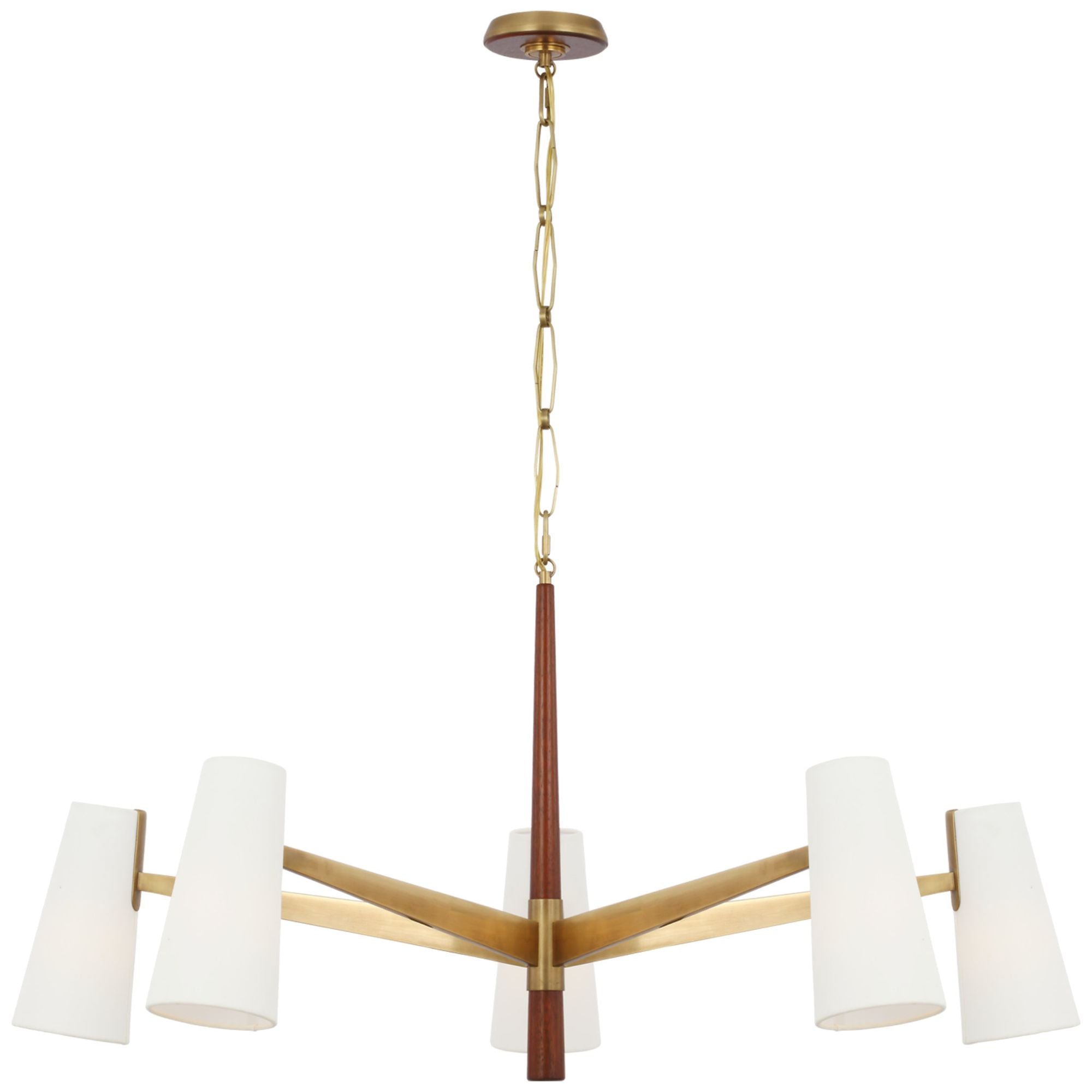 AERIN Olina 44" Chandelier in Hand-Rubbed Antique Brass and Mahogany with Linen Shades Ceiling Light W42"