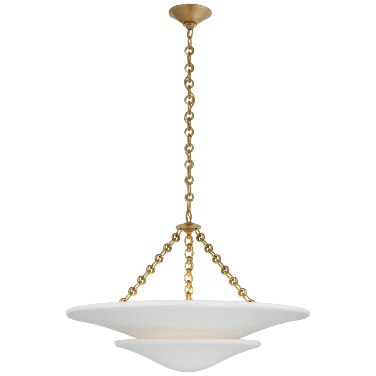 AERIN Mollino Medium Tiered Chandelier in Hand-Rubbed Antique Brass with Plaster White Shade W25" x H16.75"