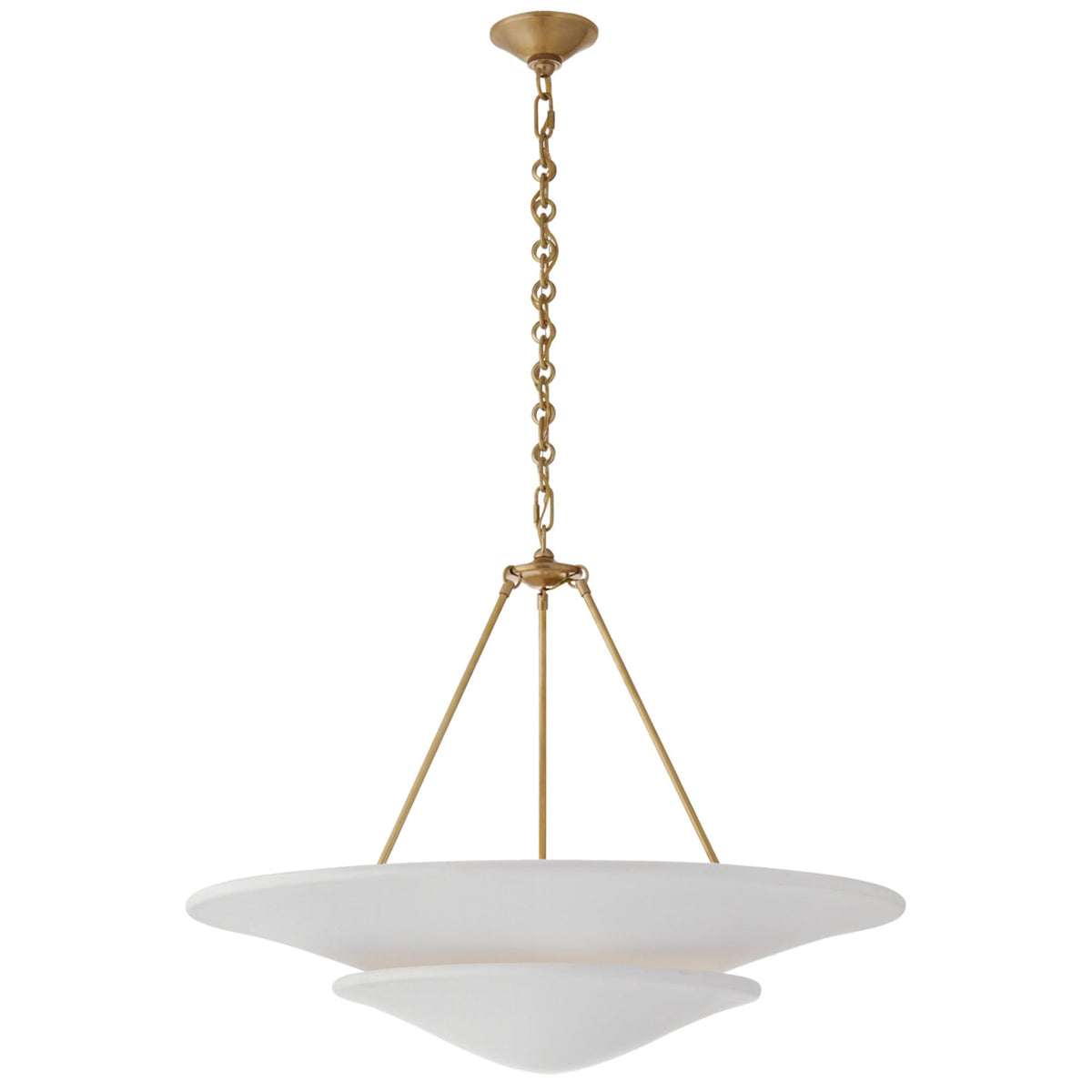 AERIN Mollino Large Tiered Chandelier in Hand-Rubbed Antique Brass with Plaster White Shade W32" x H25"