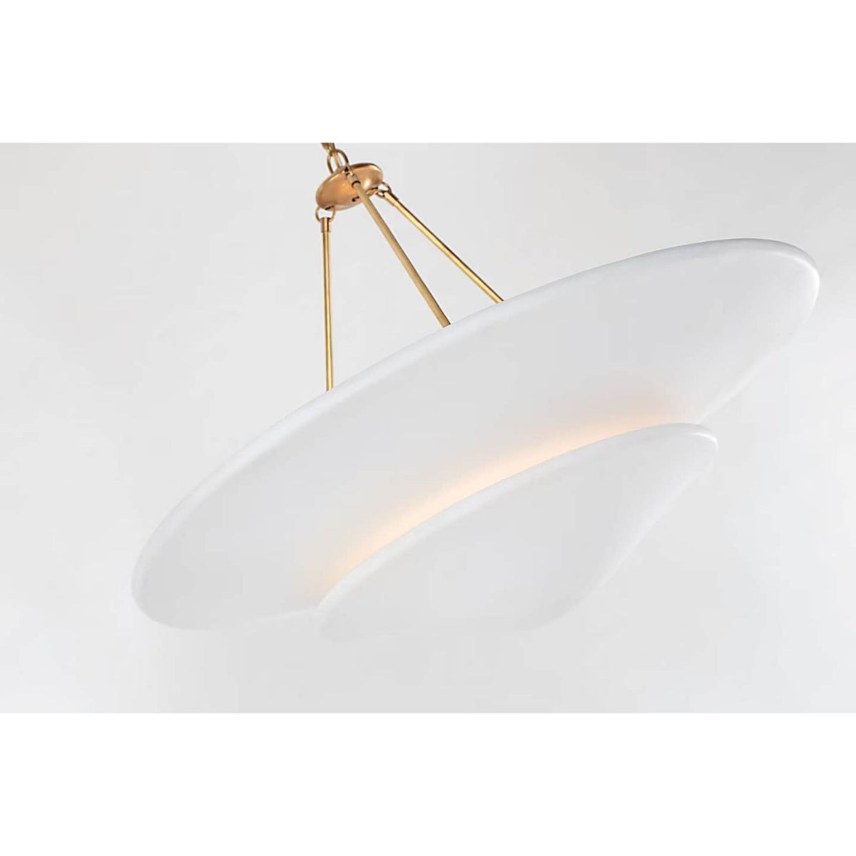 AERIN Mollino Large Tiered Chandelier in Hand-Rubbed Antique Brass with Plaster White Shade W32" x H25"