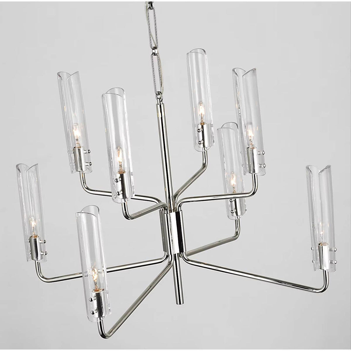 AERIN Casoria Medium Two-Tier Chandelier in Polished Nickel with Clear Glass W32.25" x H22.75"