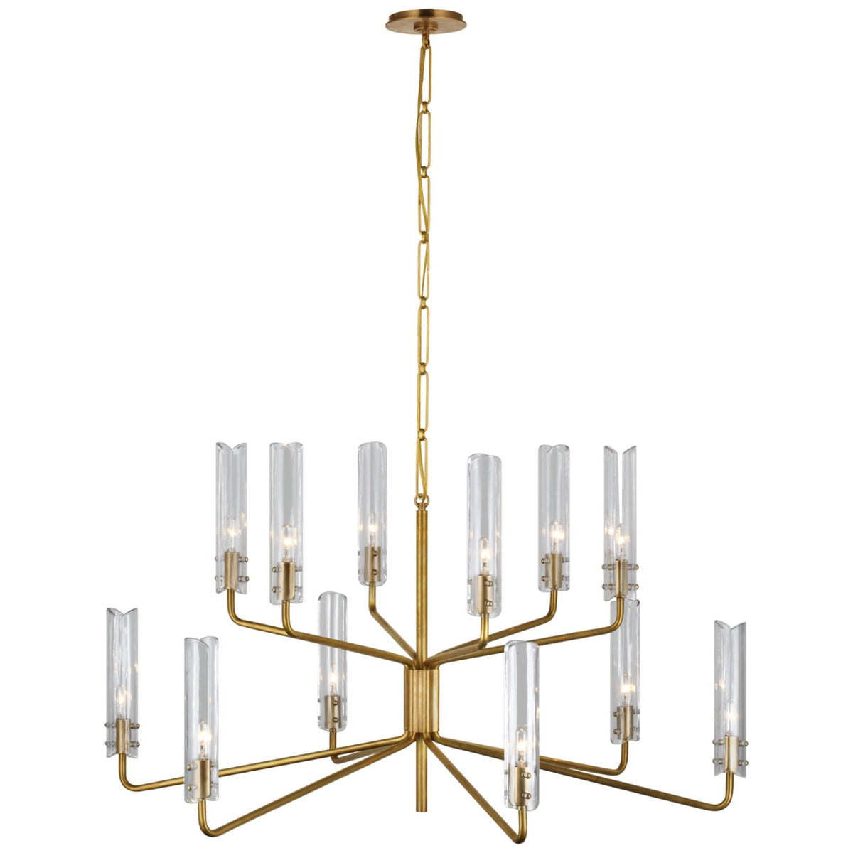 AERIN Casoria Large Two-Tier Chandelier in Hand-Rubbed Antique Brass with Clear Glass W42.25" x H23.75"